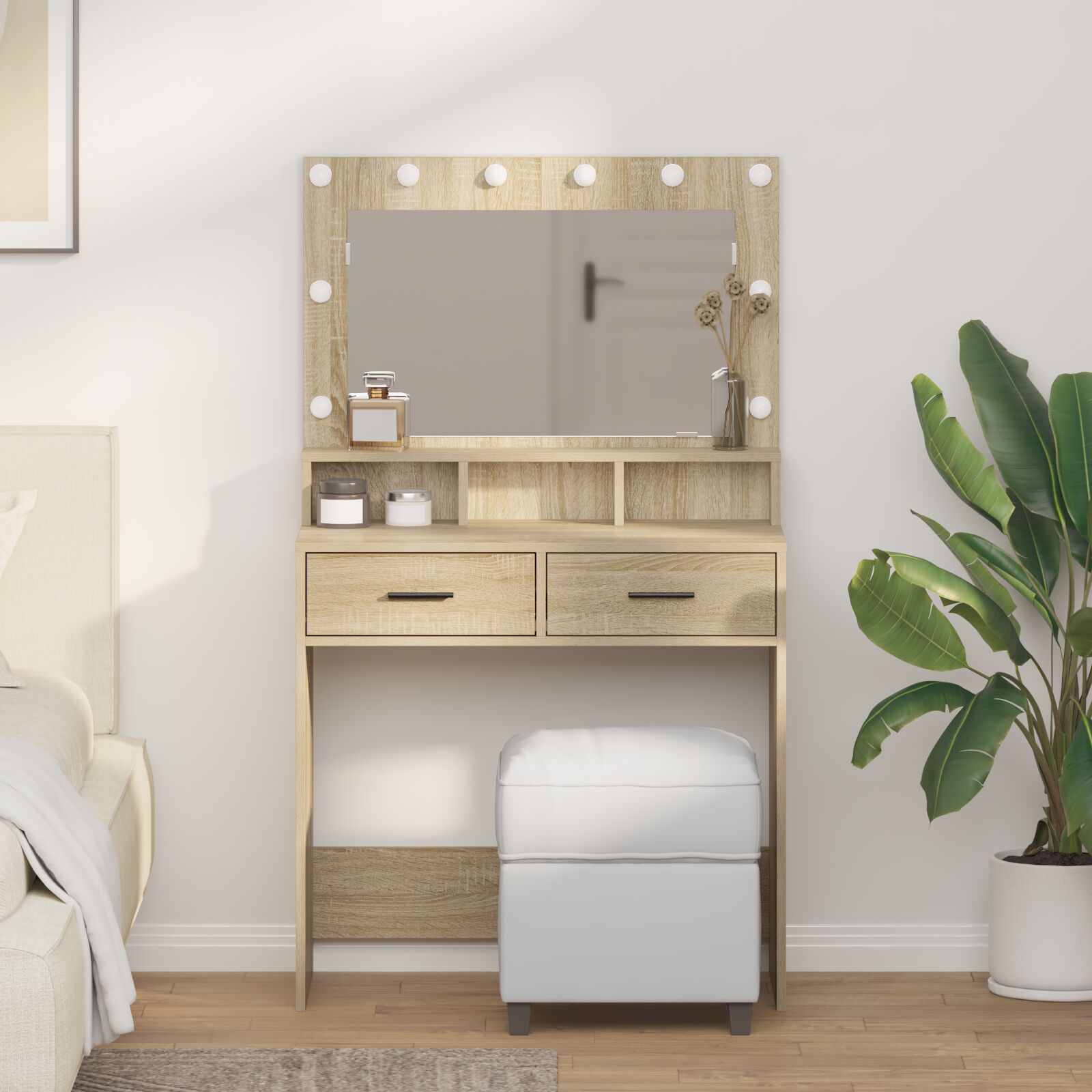 Mesa de maquiagem com luzes LED carvalho sonoma 79x41x135 cm wf623493