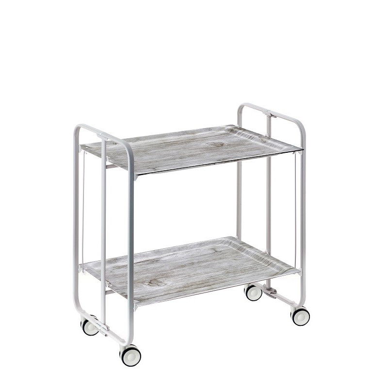 Carrinho de serviço dobrável bauhaus, armação de metal cinza, 2 bandejas