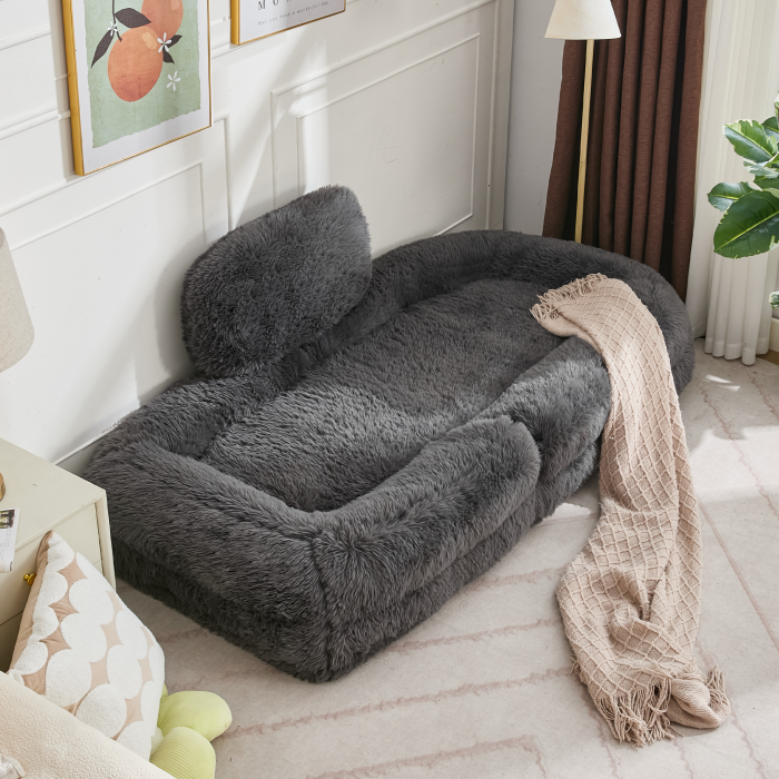 Poltrona de chão dobrável reclinável em peluche cinzento escuro 1 lugar