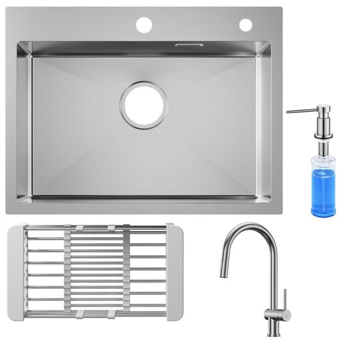 Pia de cozinha - inox escovado 60x45cm - torneira extraível - dispenser de