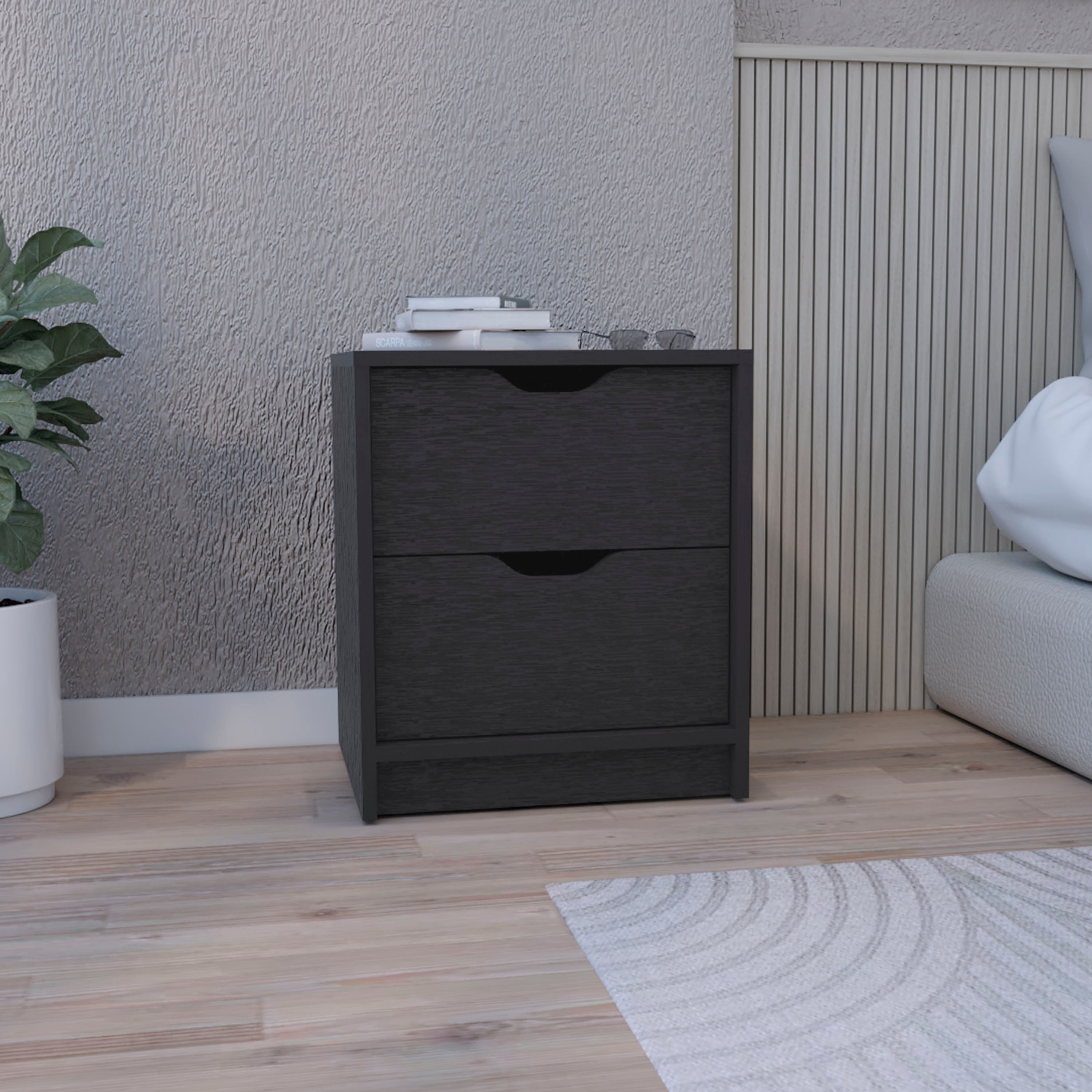 Mesa de cabeceira basilea em melamina com 2 gavetas com calhas metálicas