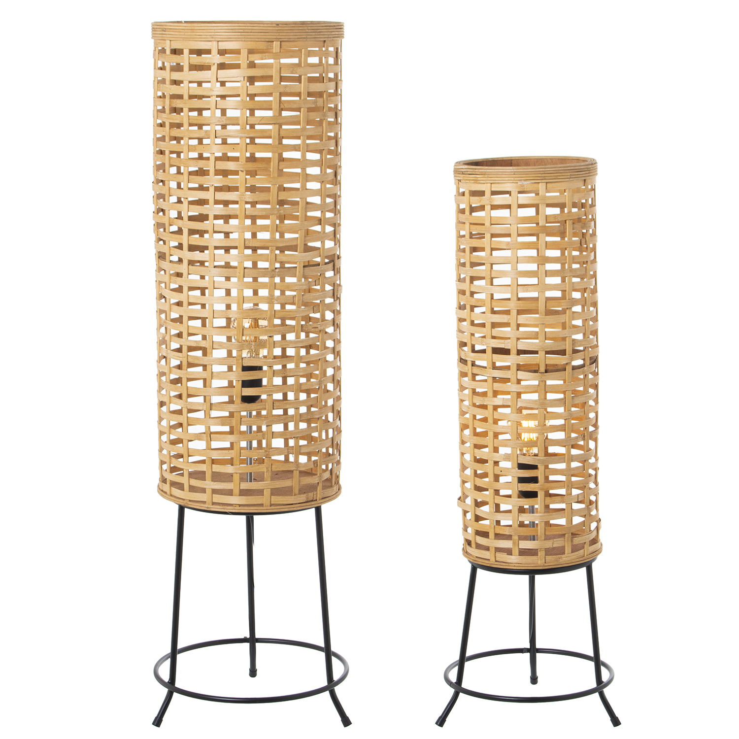 Conjunto de 2 luminárias de chão em bambu 1xE27, máxima de 60w