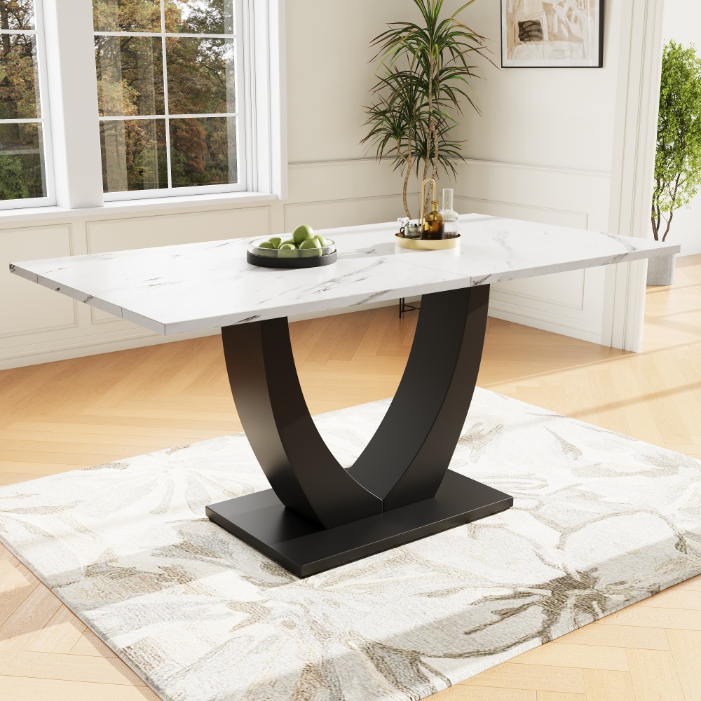 Mesa de jantar moderna mármore branco e preto 75.5x140x75cm