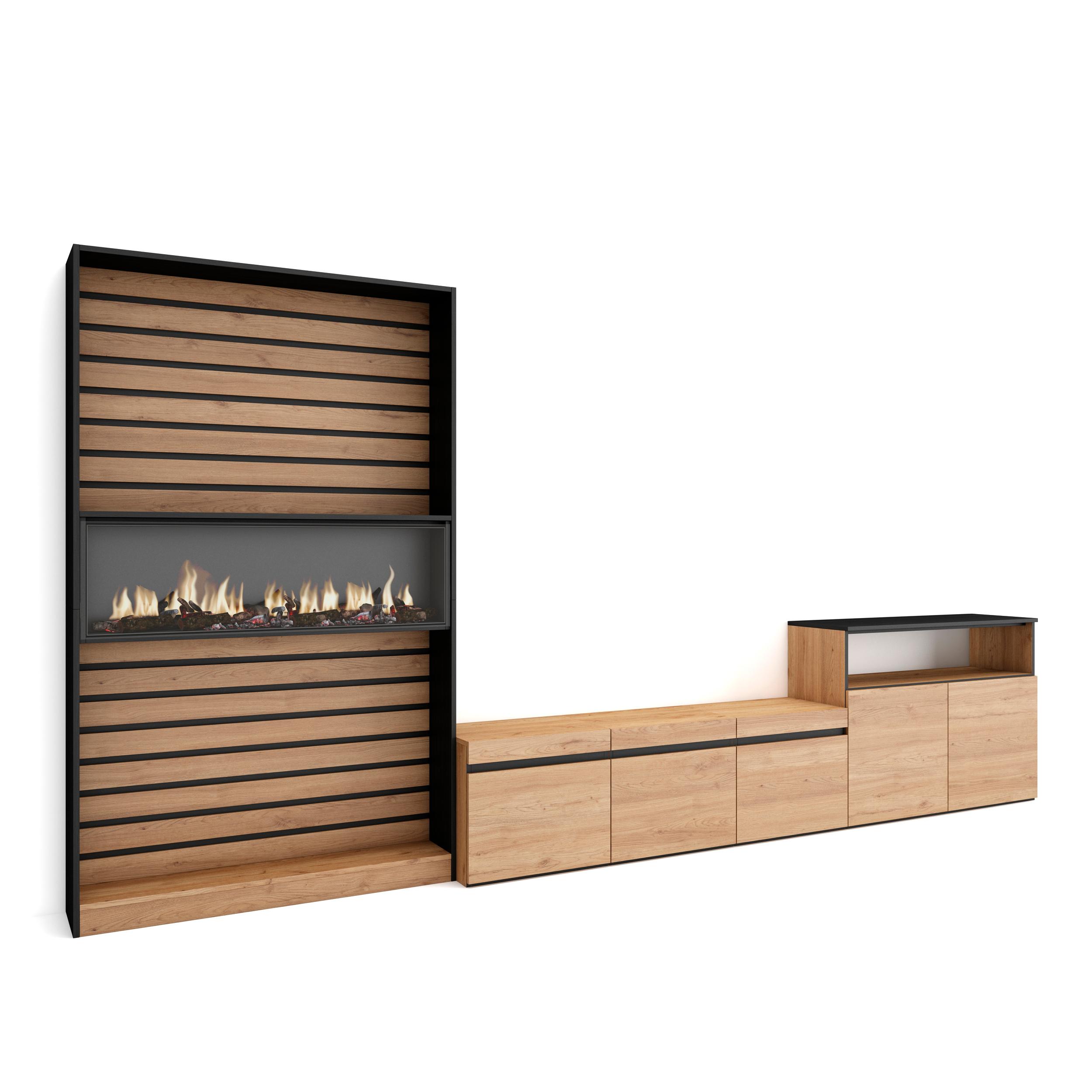 Móveis tv, 360x35x186cm, carvalho e preto, lareira eléctrica xxl rf3160
