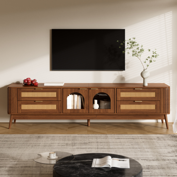 Móvel de tv com LED e 4 gavetas nogueira 50x180x40cm
