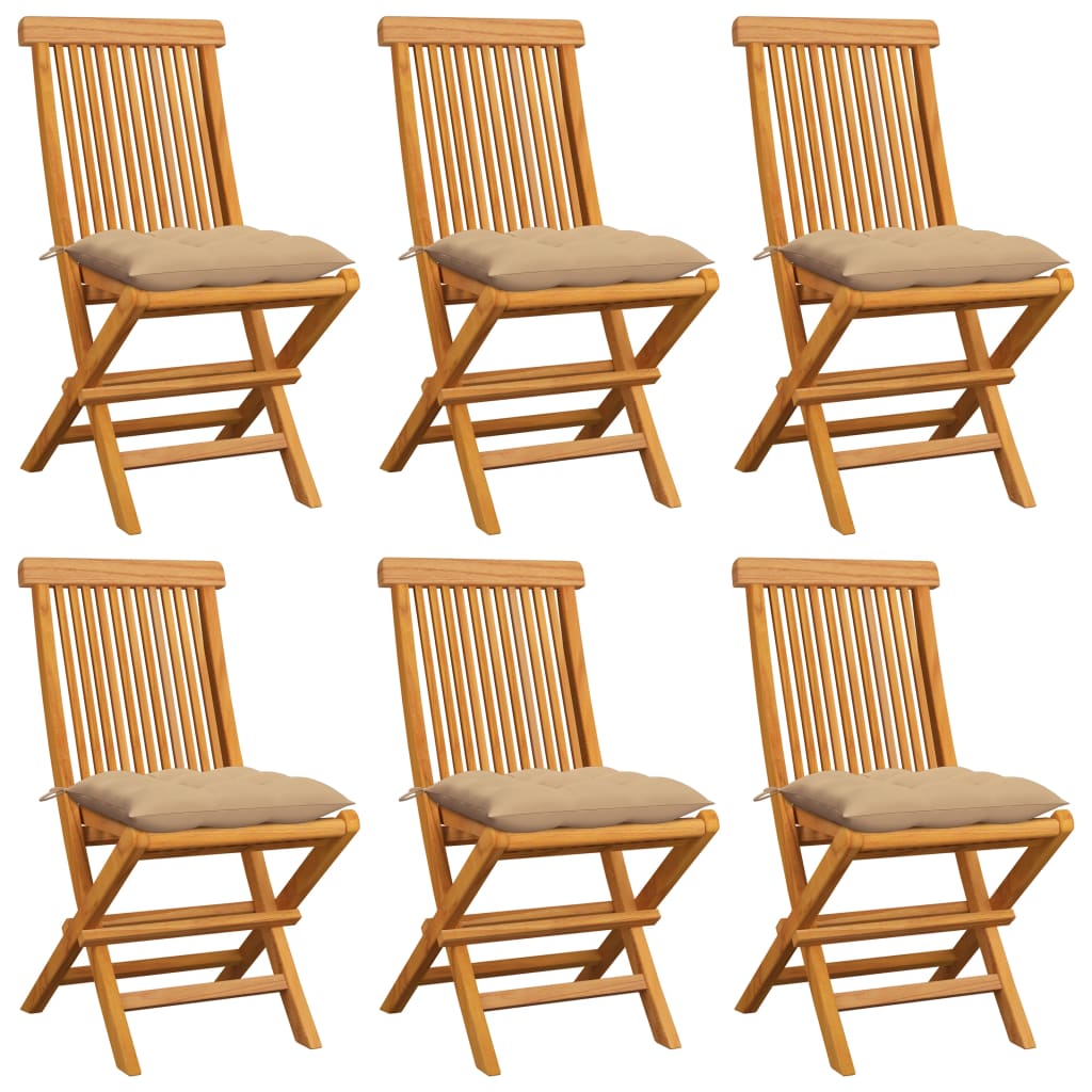 vidaXL sillas de jardín 6 uds con cojines beige madera de teca