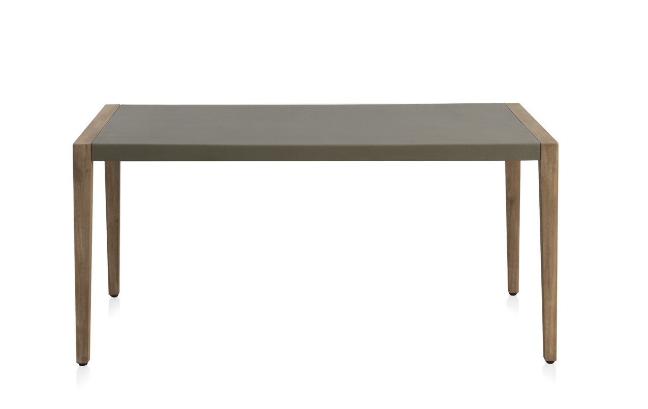 Mesa de madeira de acácia com tampo de cimento leve duralcrete, 160x90x75cm