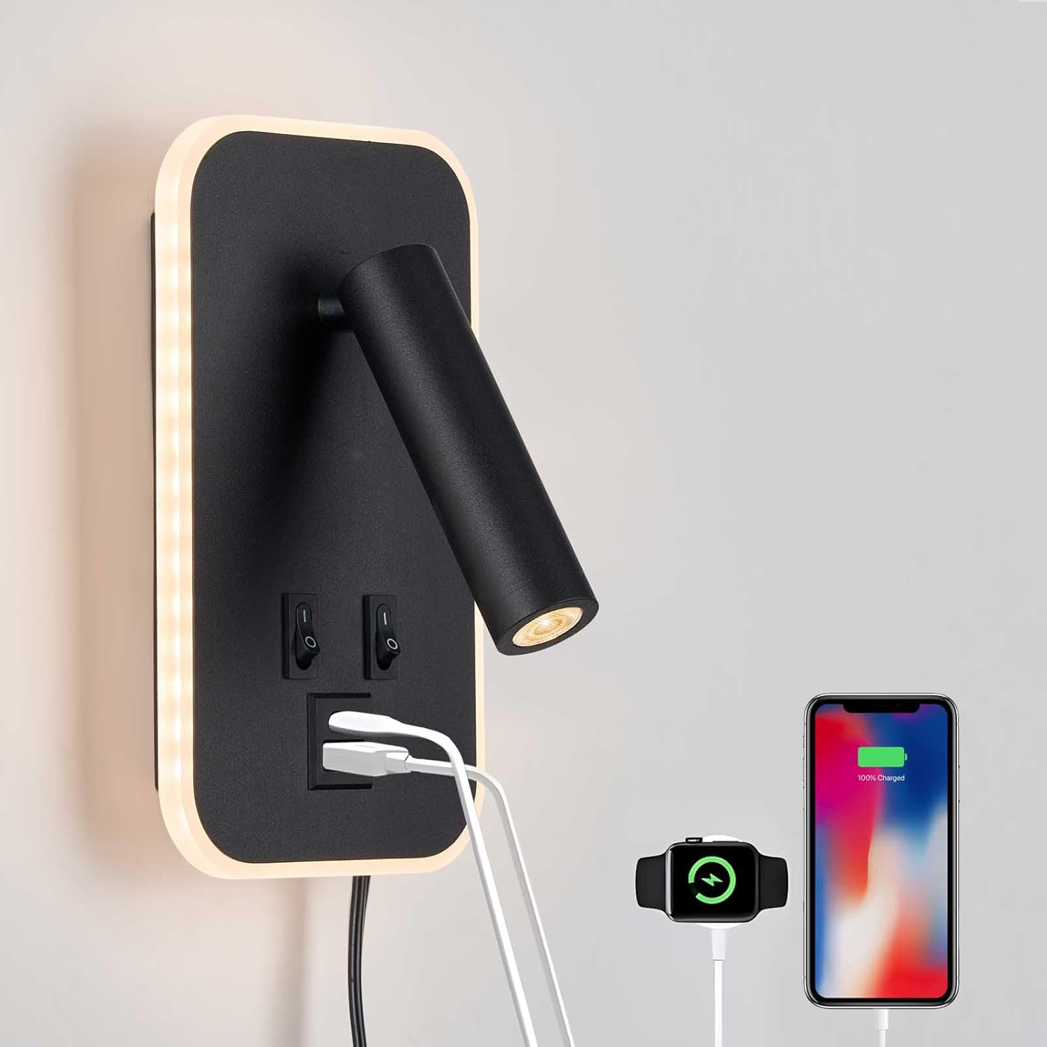 Luminária de parede usb regulável 10 w 3000 k preto