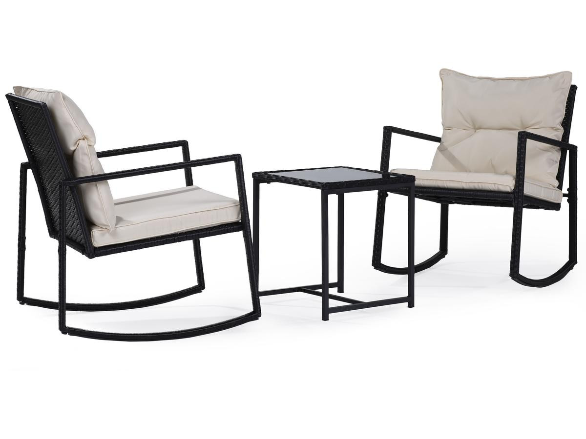 Conjunto de jardim com 2 cadeiras de balanço <<sami>> - preto/bege