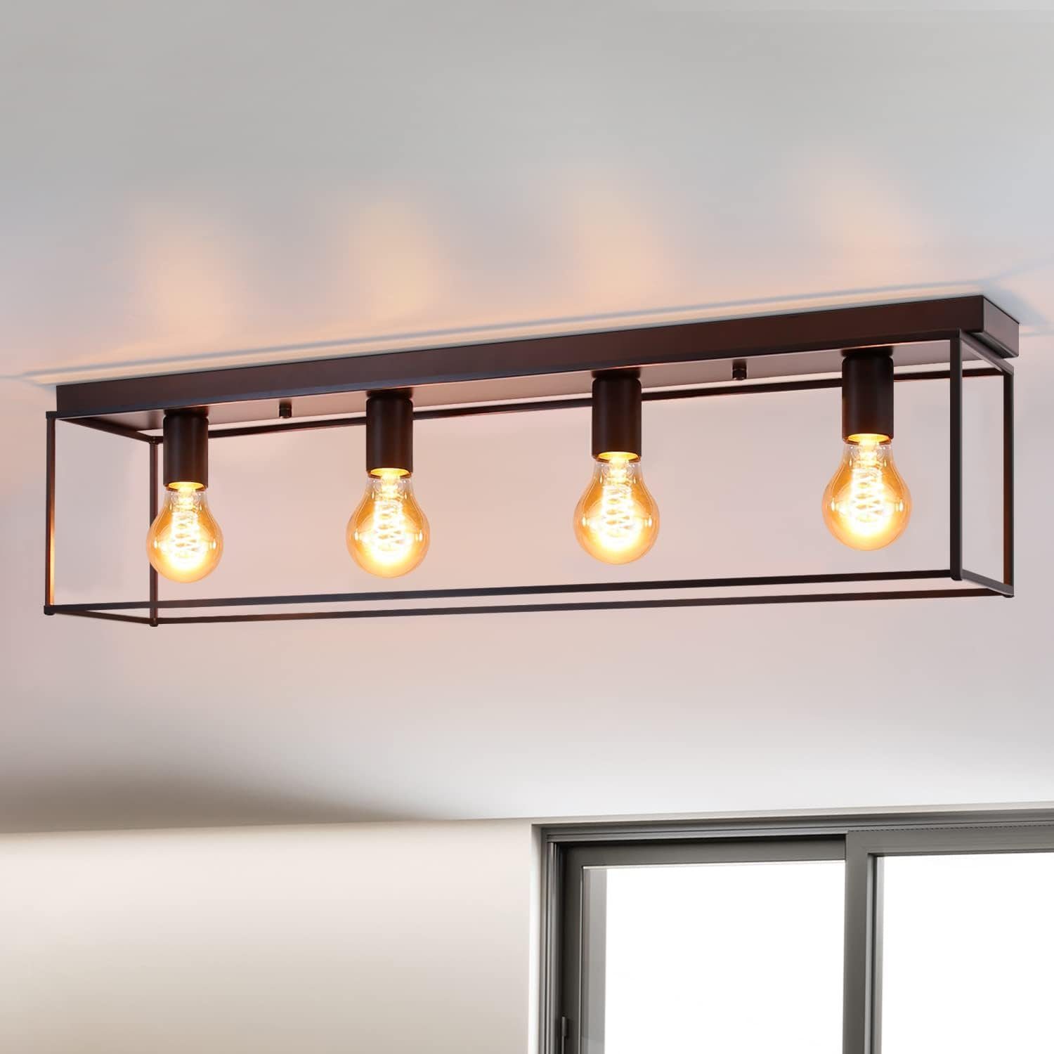 Nettlife luz de teto 4 pontos E27 vintage preto industrial sala em metal