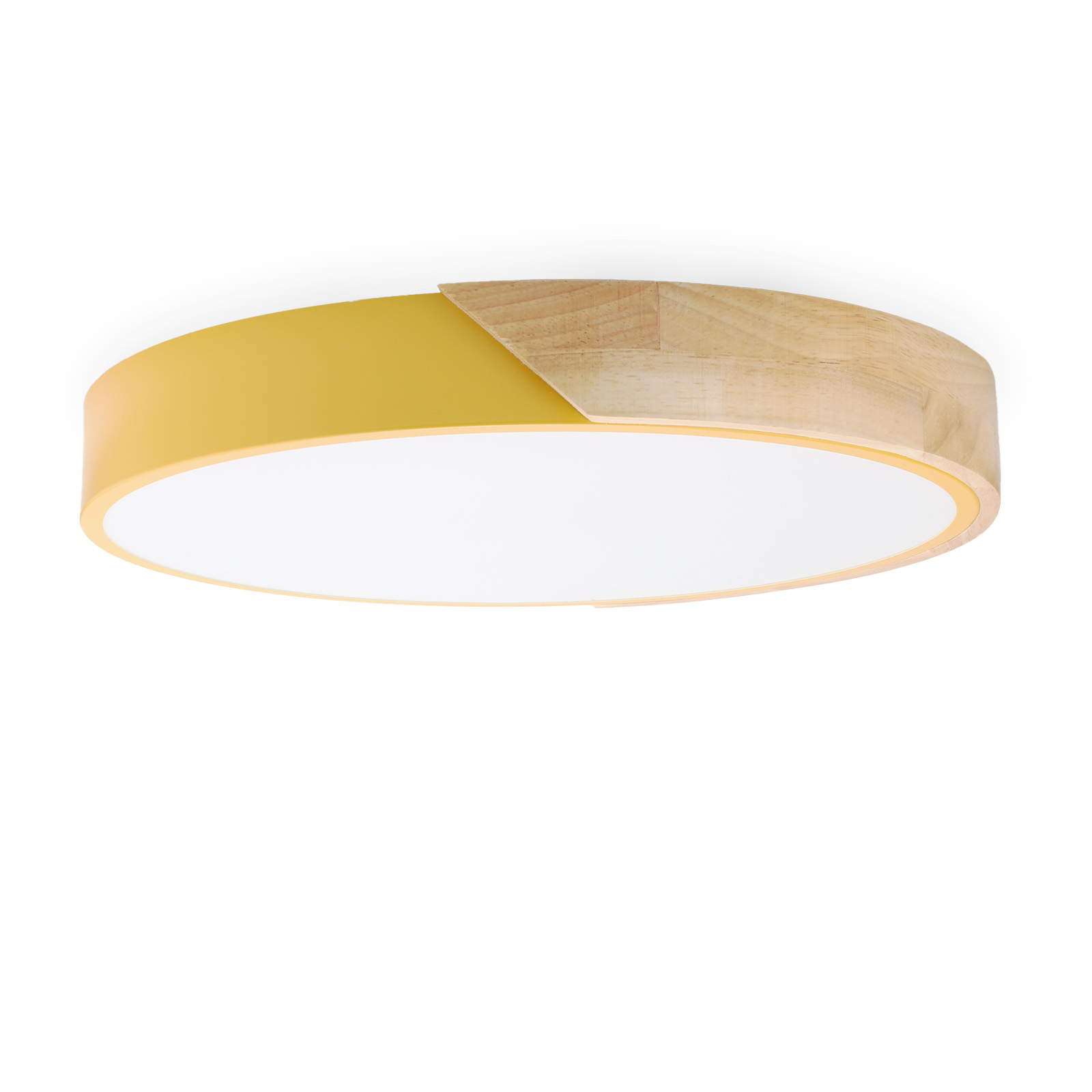Plafon LED ø40cm 24w, amarelo e madeira, luz 3000k-4000k-6000k