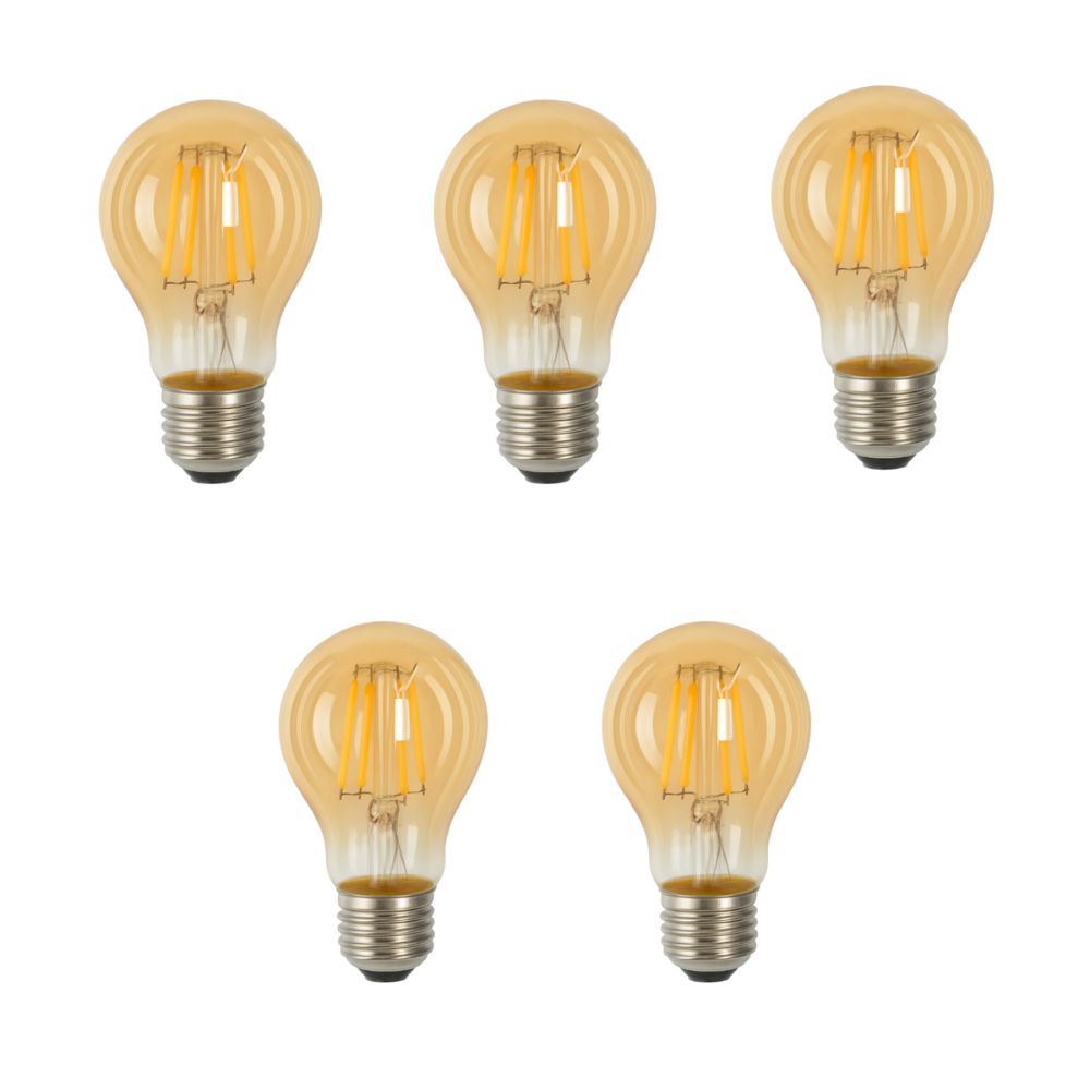 Pack x5 lâmpada LED a60 E27 filamento 4w 460lm. Luz quente 2700k