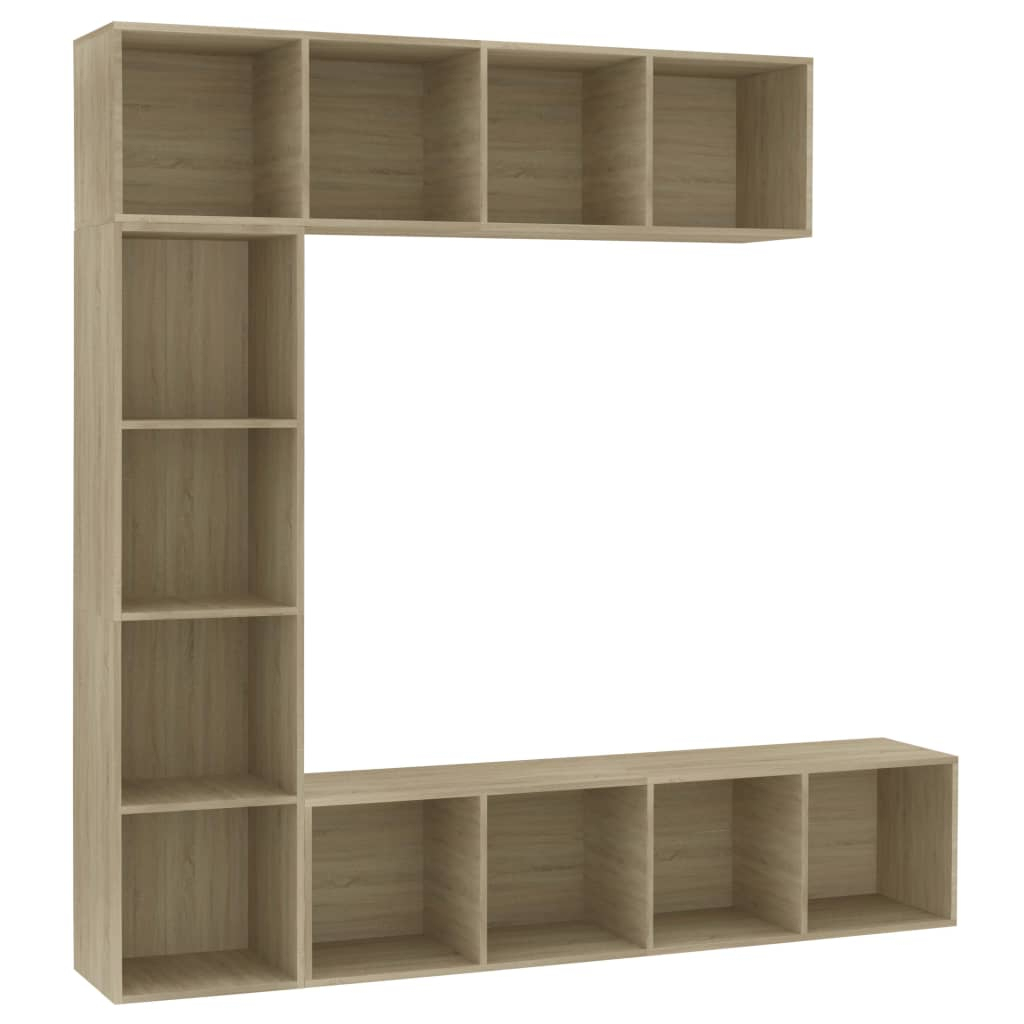 vidaXL mueble de tv y librería 3 piezas roble sonoma 180x30x180 cm