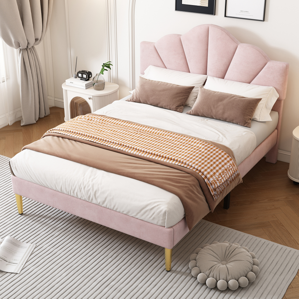 Cama estofada 140x190cm com arrumação veludo – rosa