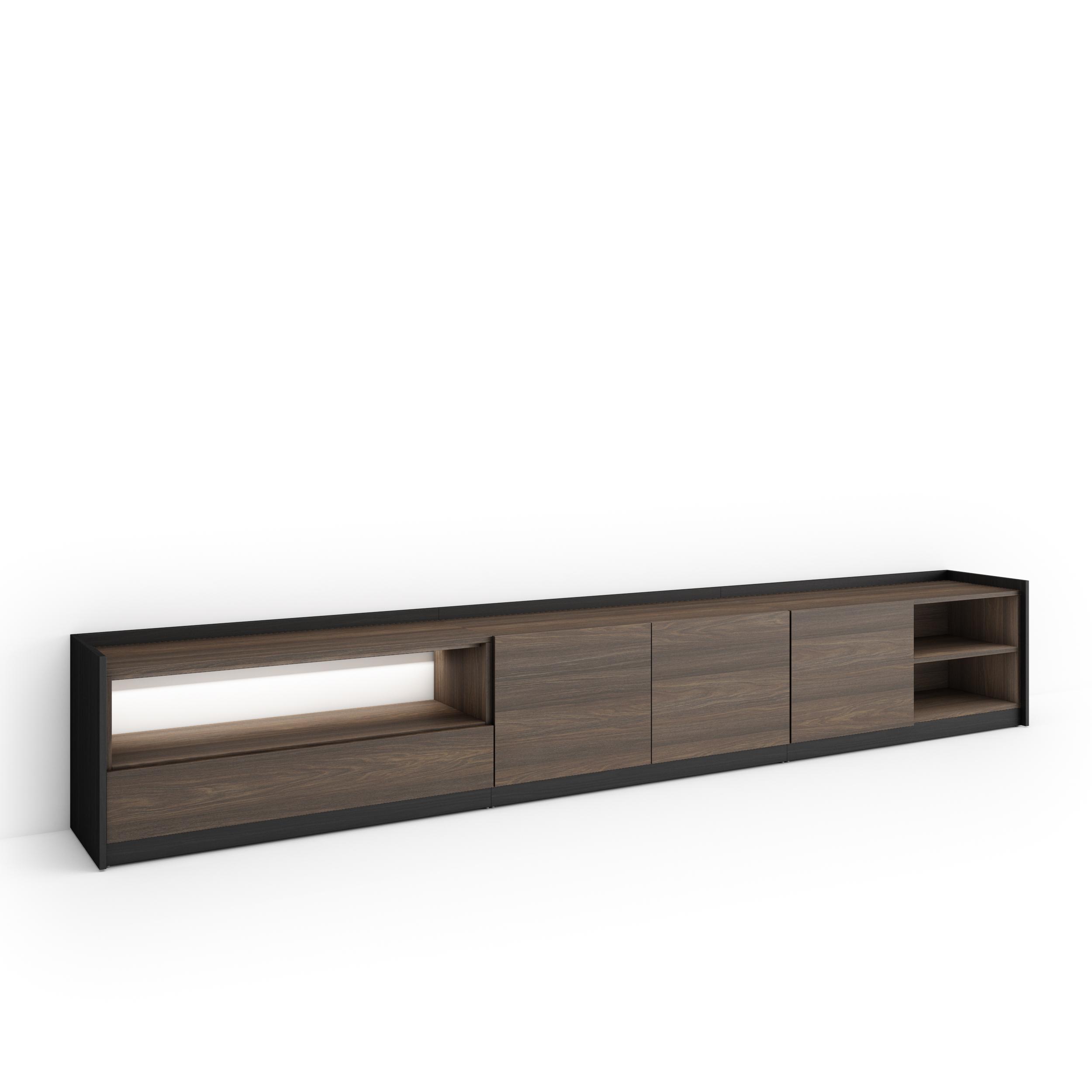 Móvel de tv, 310x37x50cm, carvalho escuro e preto, LED rf4903