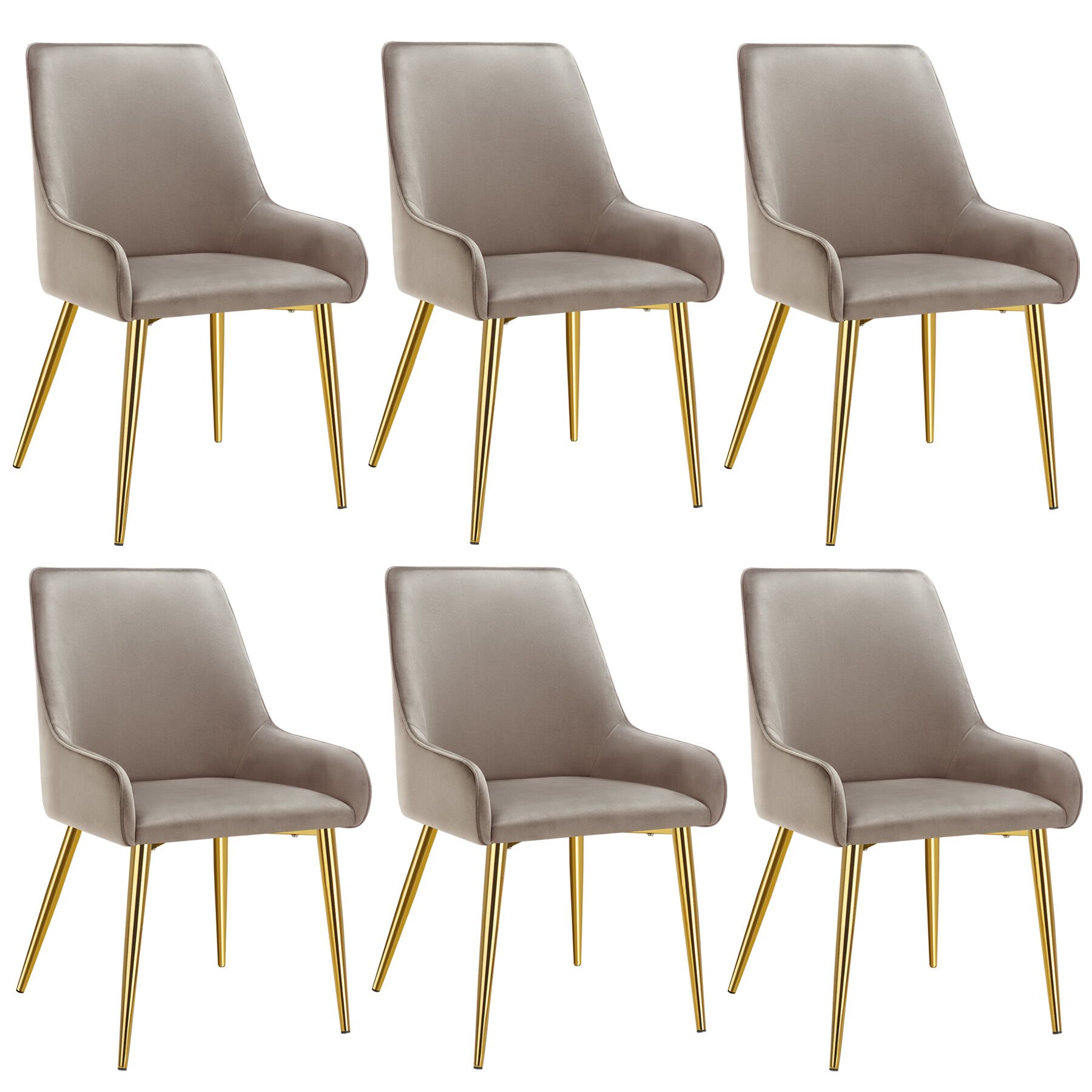 6 cadeiras de sala de jantar estofadas, aço, aterciopelado, cinzento topo