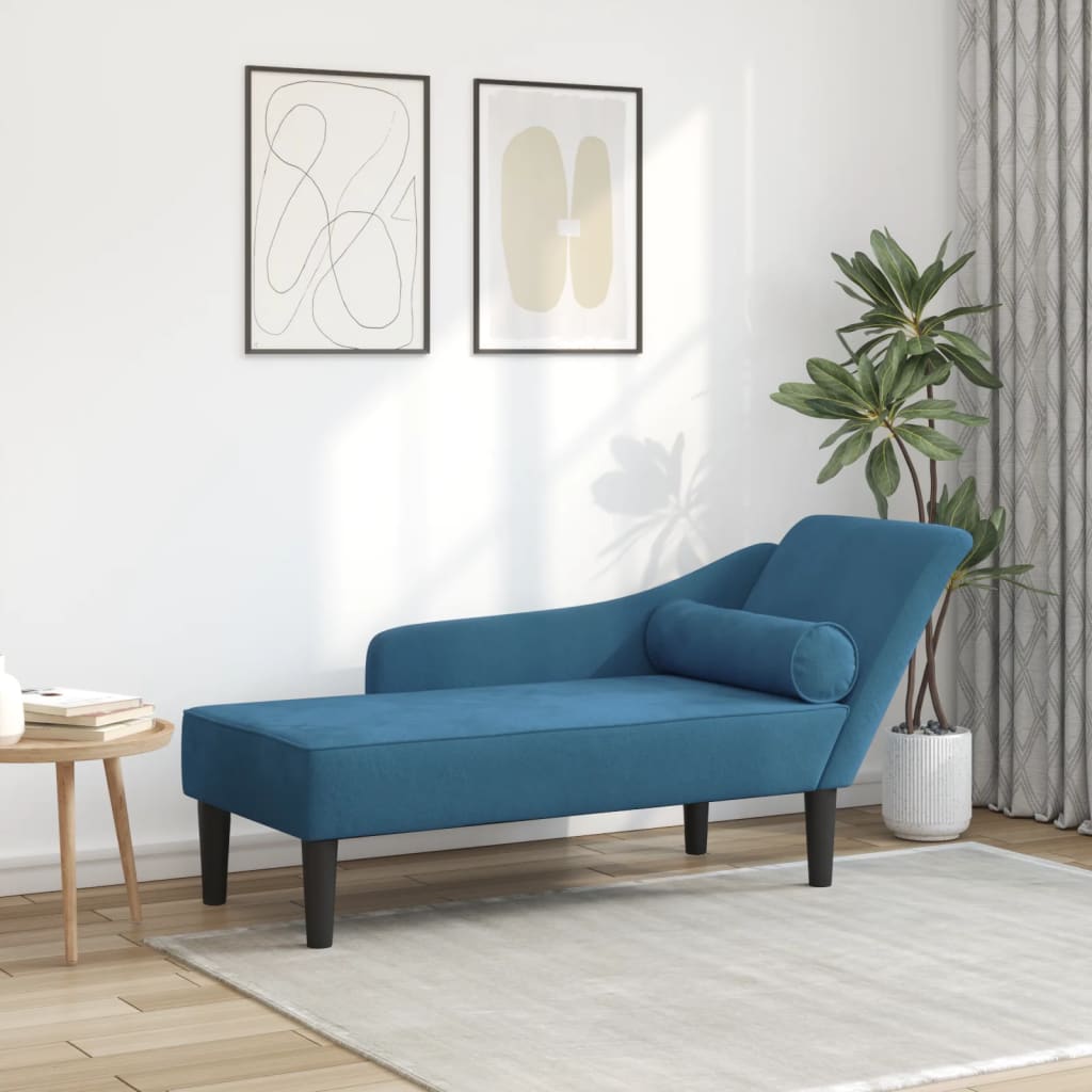 Chaise lounge com almofadões veludo azul wf211000