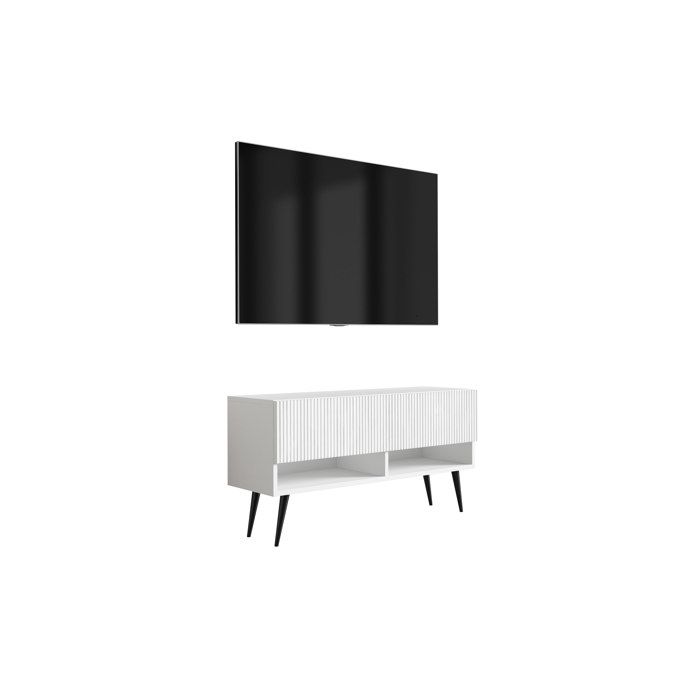 Móvel para tv contemporâneo - frente ranhurada - branco - 100x32x52 cm
