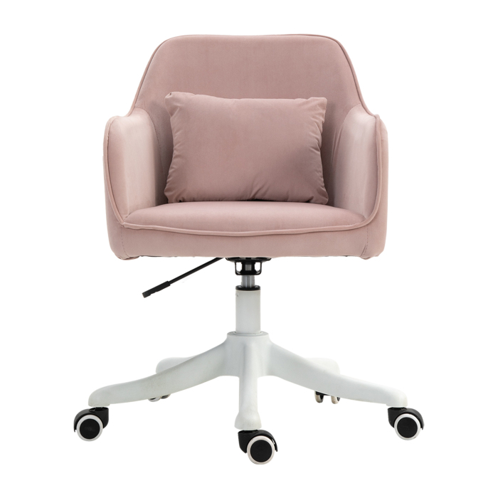 Cadeira de escritório giratória com massagem em veludo rosa 1 lugar