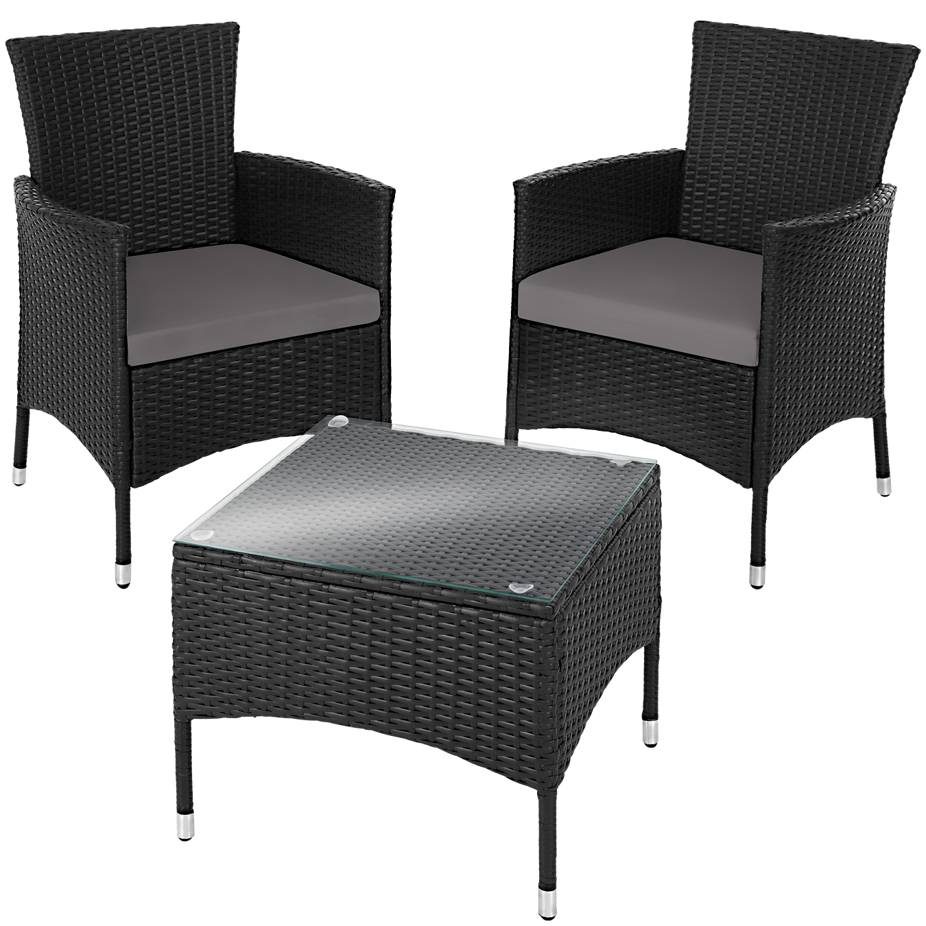 Conjunto de rattan para 2 pessoas com 2 jogos de capas, preto