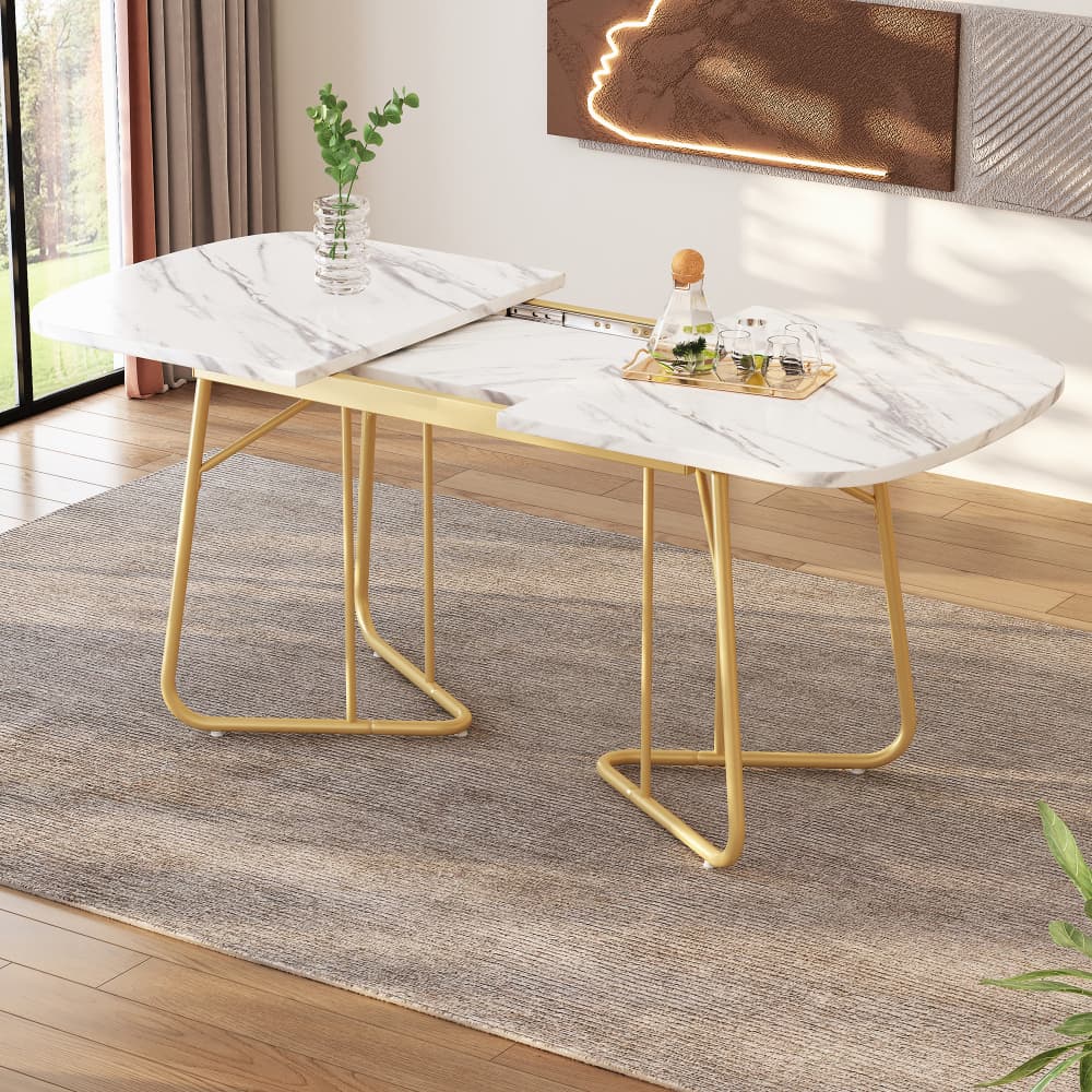 Mesa de jantar extensível mármore branco ouro 80x140/180cm