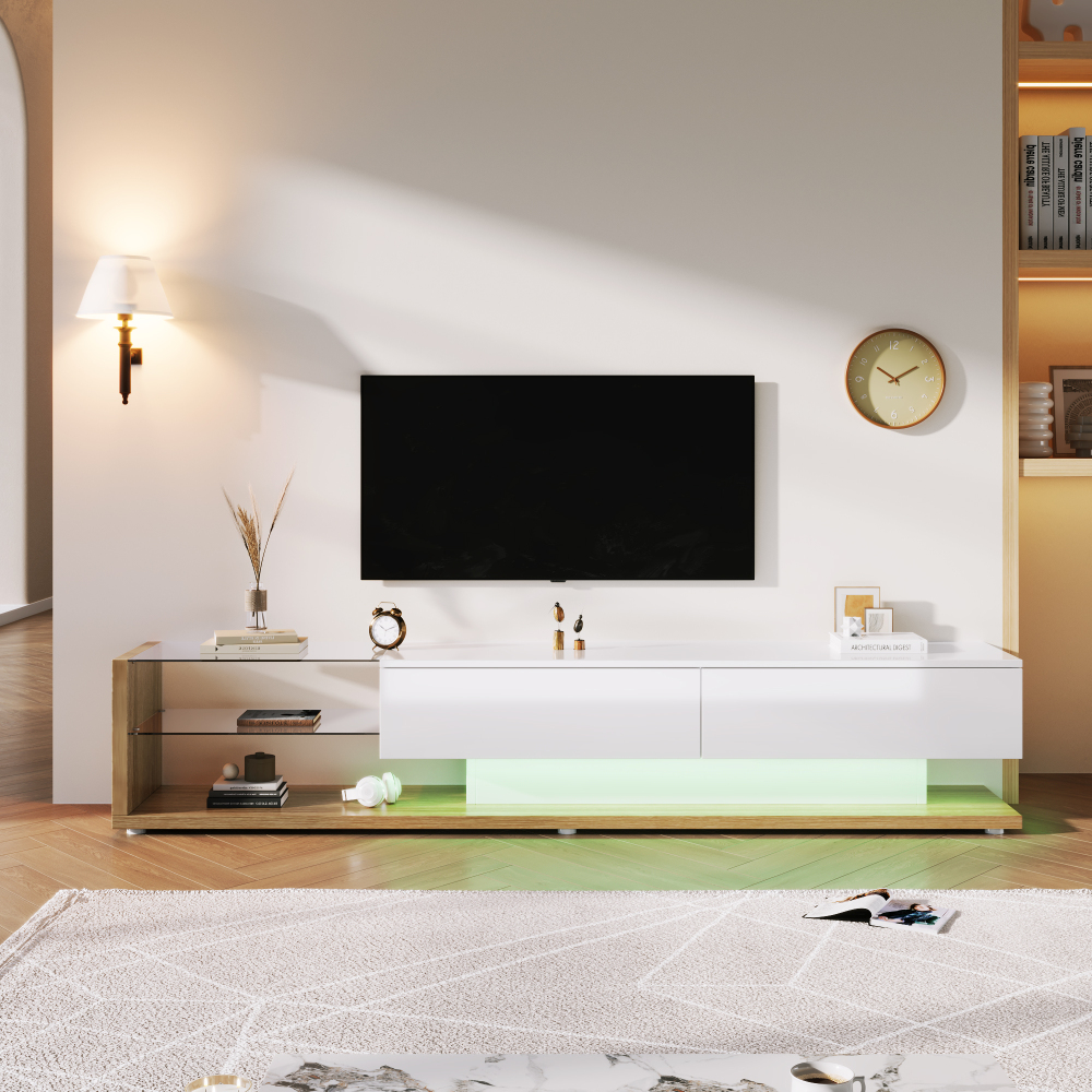 Móvel de tv com 2 gavetas branco e madeira 38x170x36cm