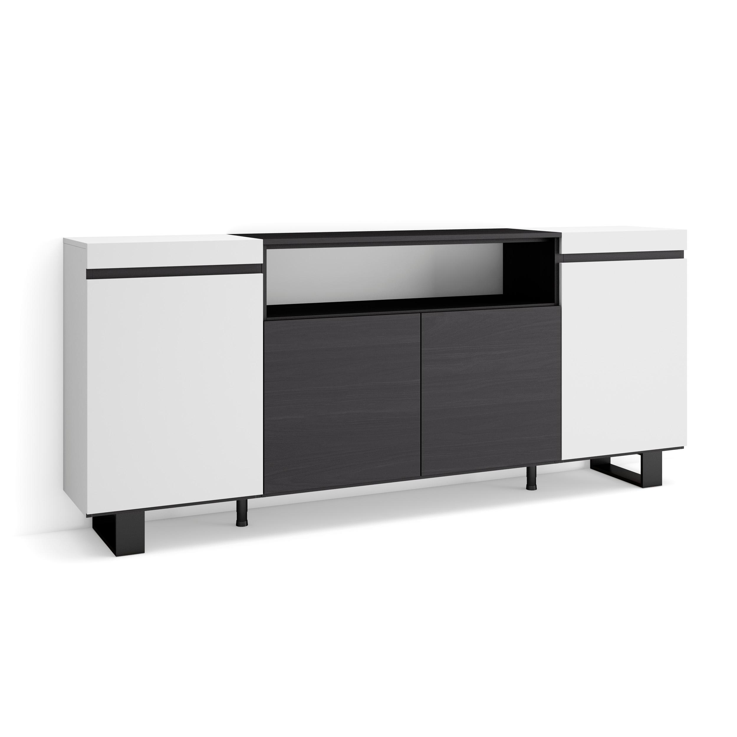 Aparador sala de jantar, 200x35x87cm, branco e preto rf2297