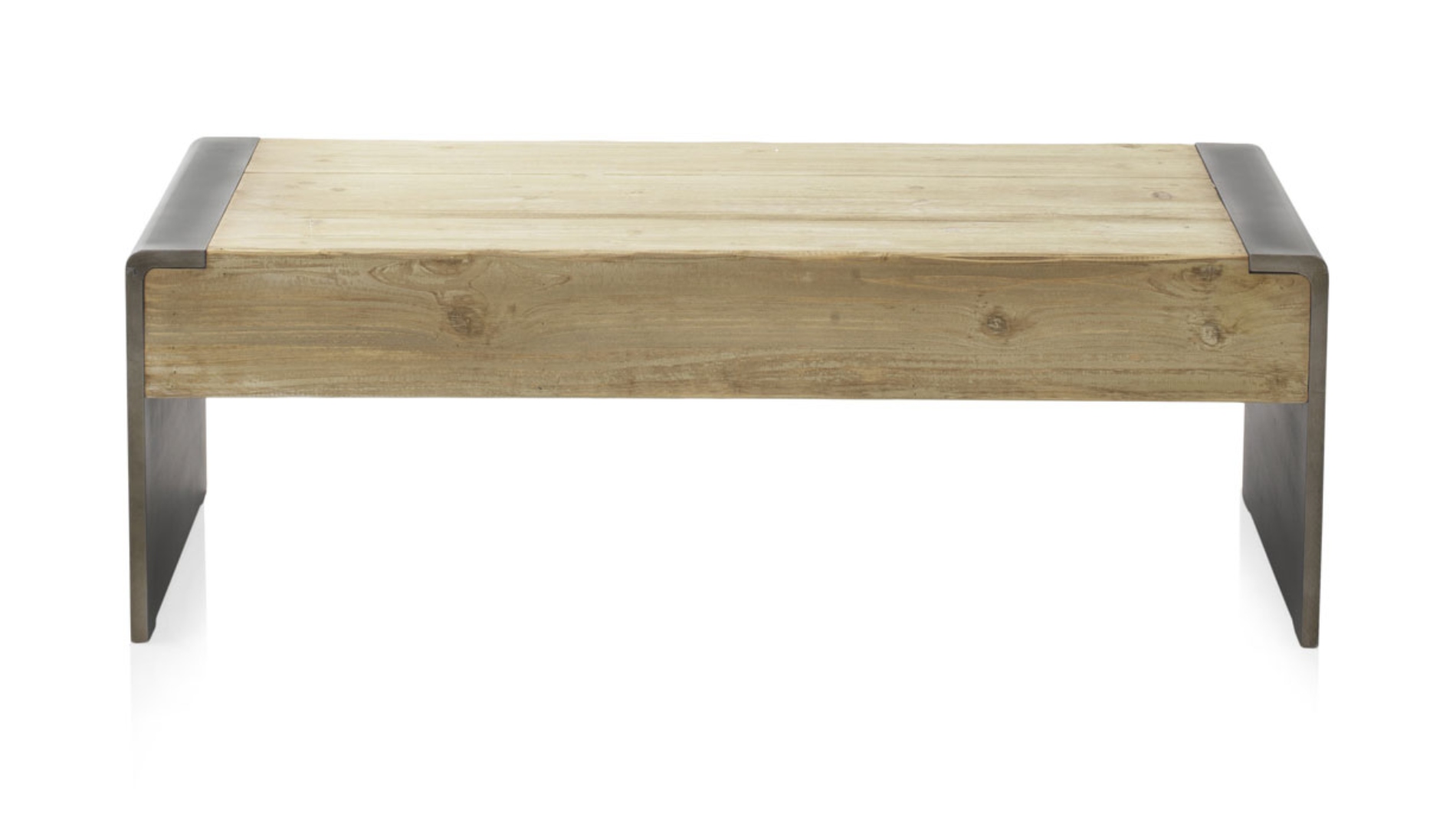 Mesa central folheada a abeto com laterais laqueadas em metal, 120x60x40cm