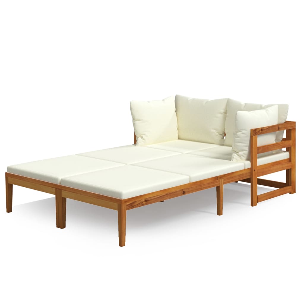 vidaXL tumbonas con cojines crema 2 unidades madera de acacia