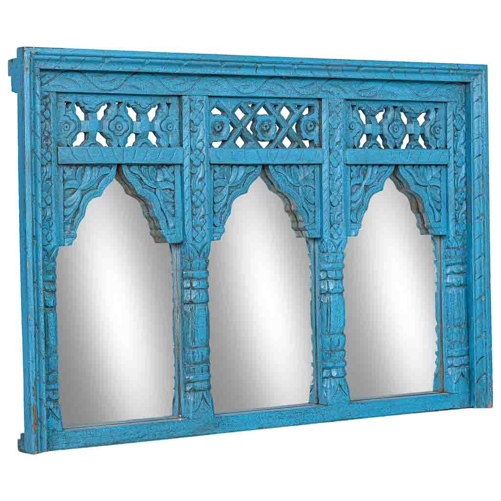 Espelho de madeira azul 93x7x63h cm