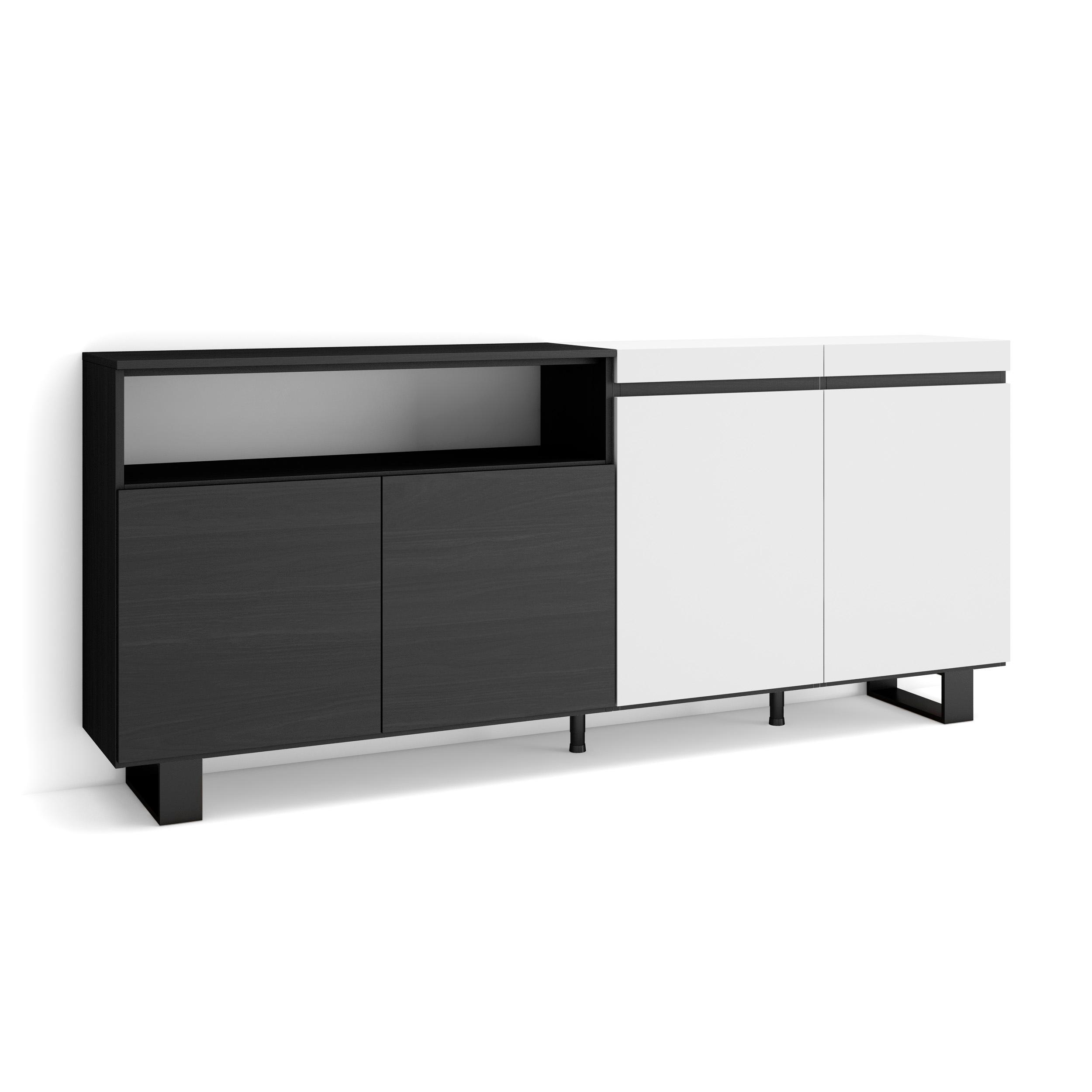 Aparador sala de jantar, 200x35x87cm, branco e preto rf2392