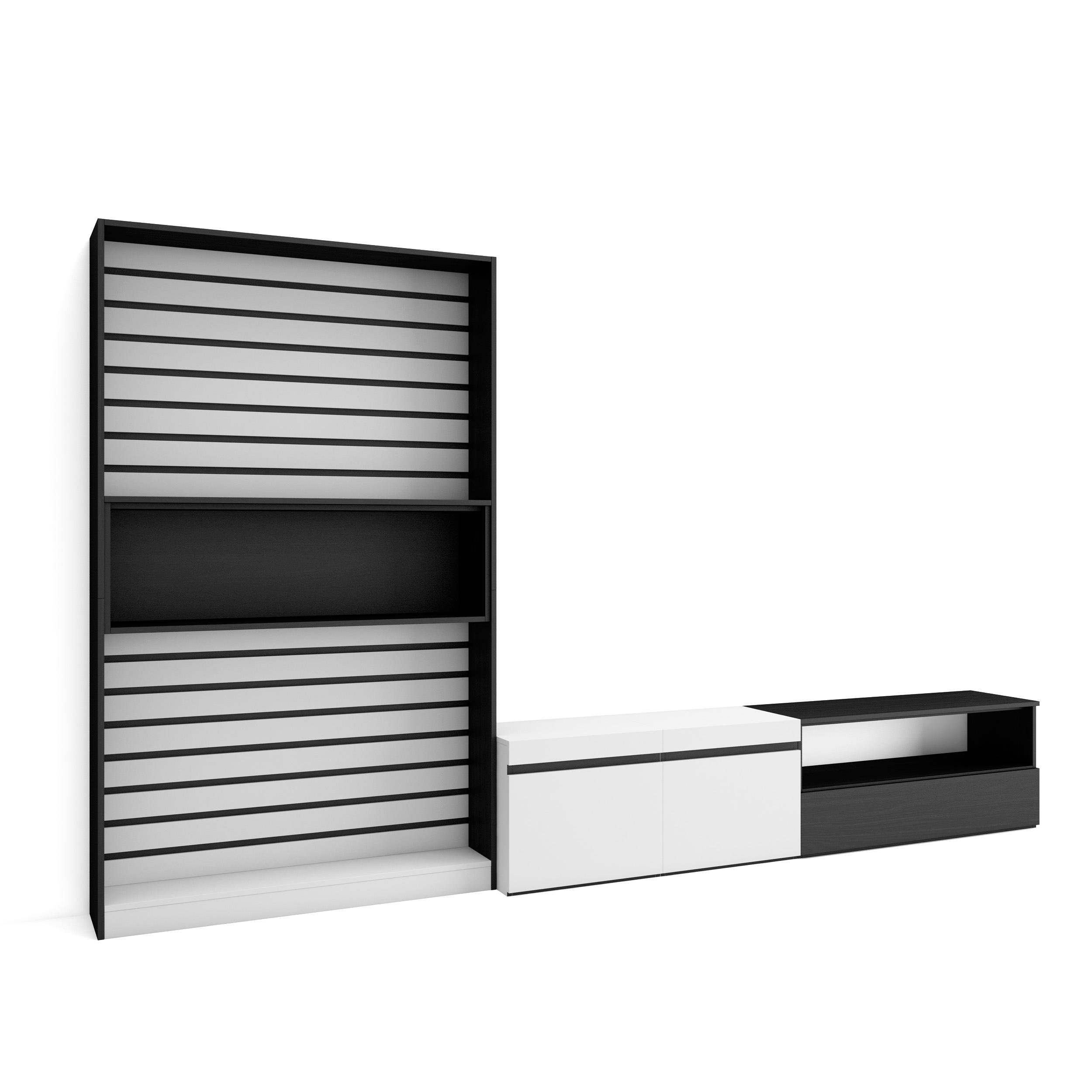 Conjunto de móveis tv, 310x35x186cm, branco e preto rf2848