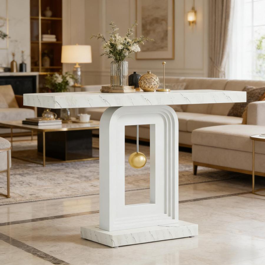 Mesa consola minimalista mármore branco 110x43x24cm