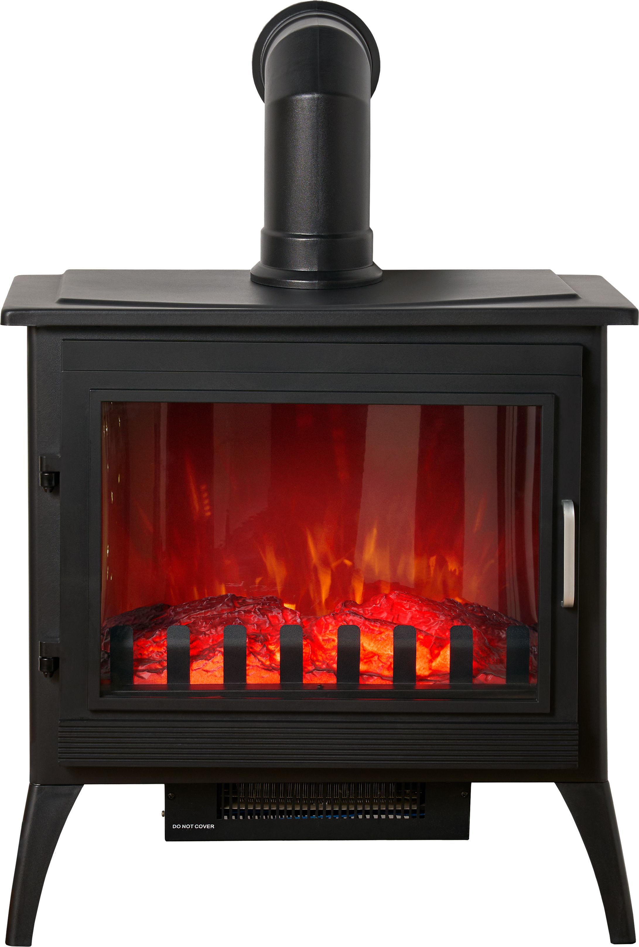 Fogão elétrico Sureflame Marlow em preto mate com tubo de chaminé