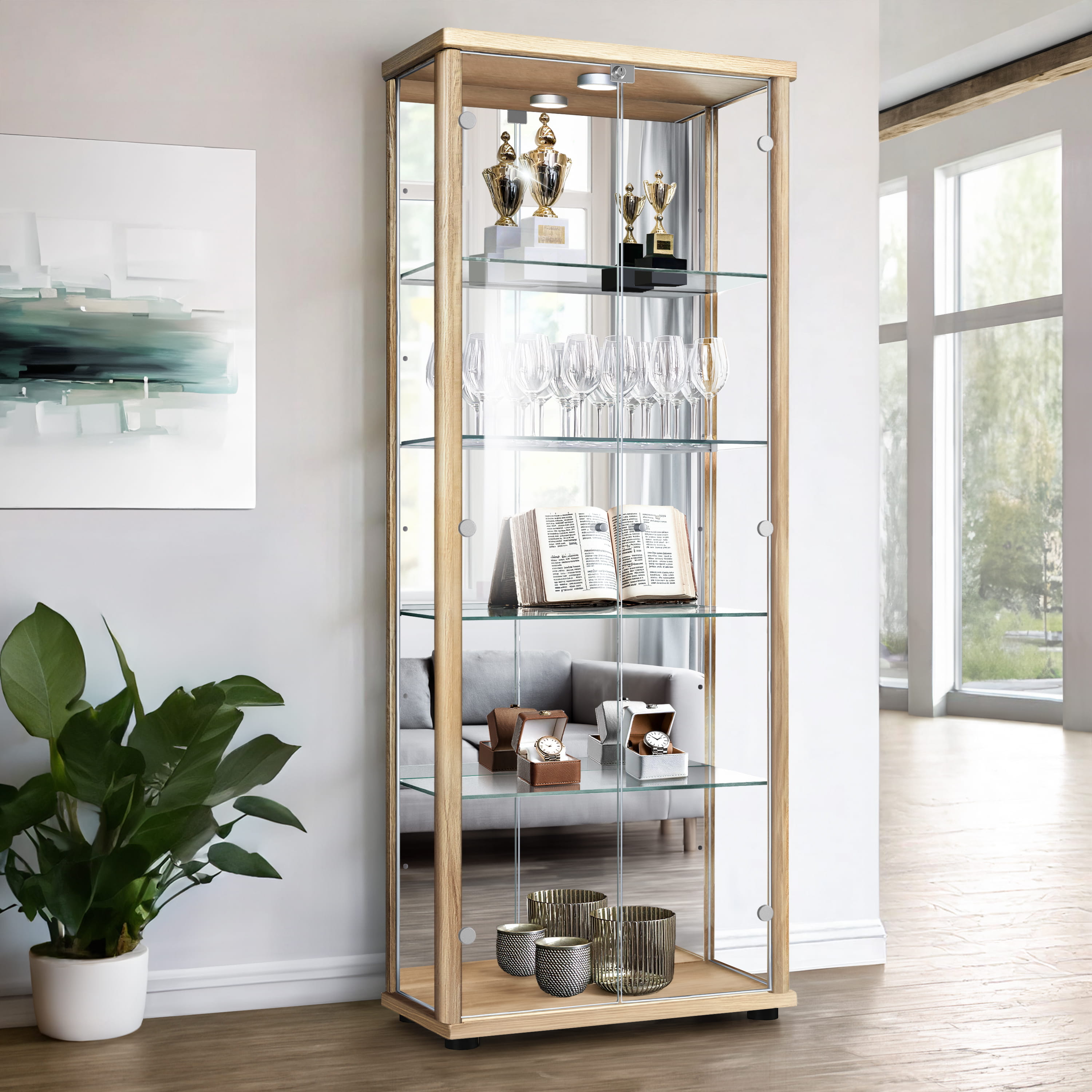 K-möbel vitrine faia 176x67x33 cm com espelho, LED e fechadura