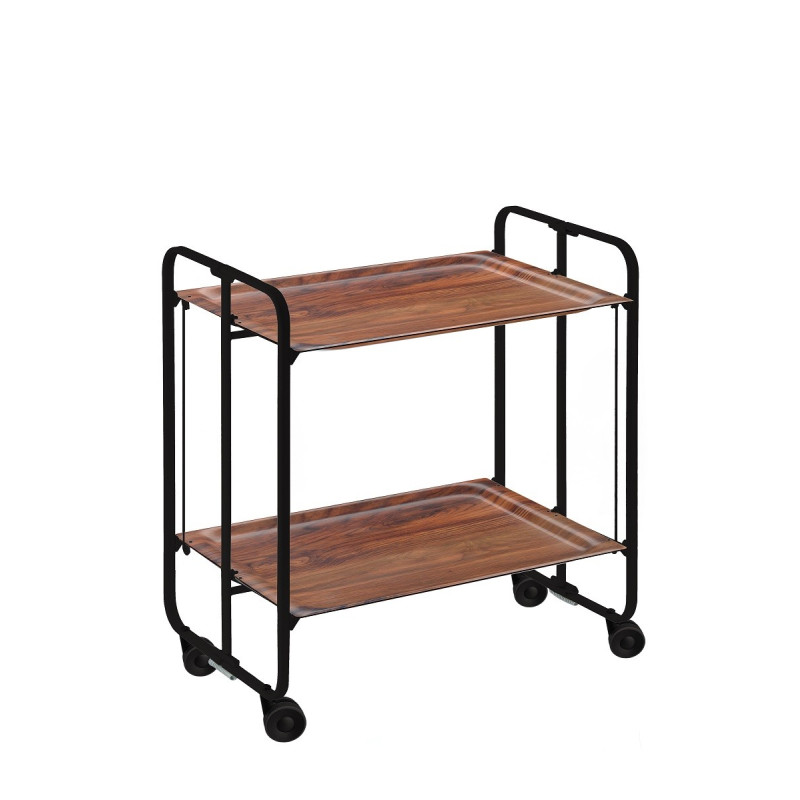 Carrinho de serviço dobrável bauhaus, armação de metal preto, 2 bandejas