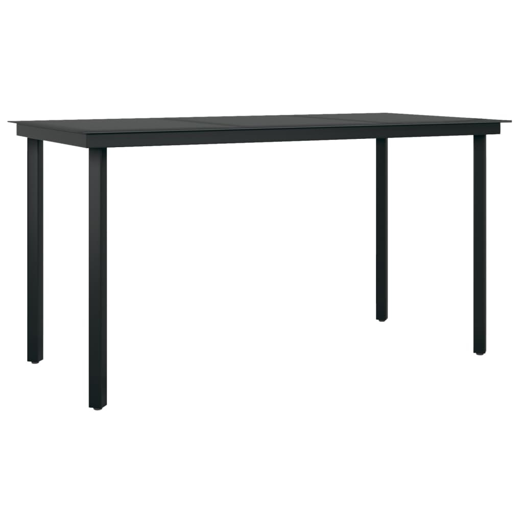 Mesa de jantar para jardim 140x70x74 cm aço e vidro preto