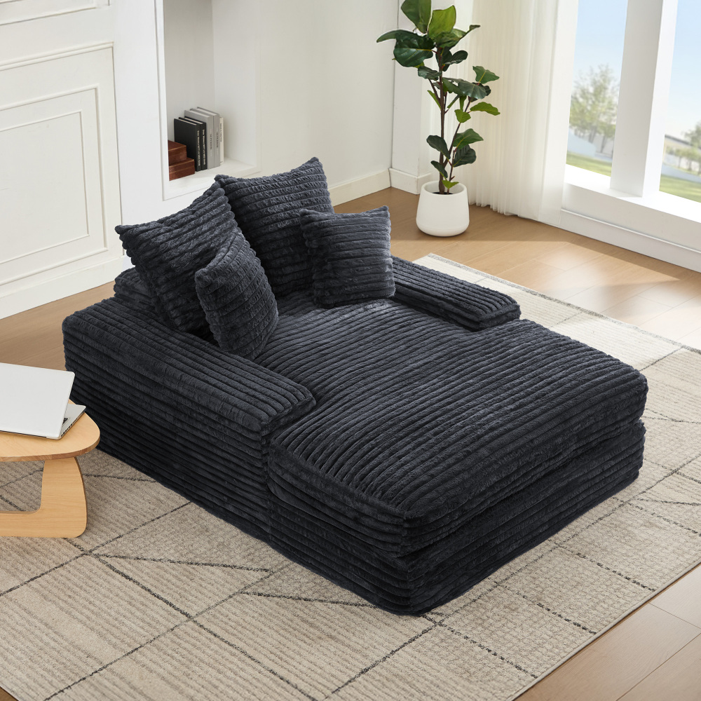 Chaise longue em bombazina cinzento com 4 almofadas 135x165 cm
