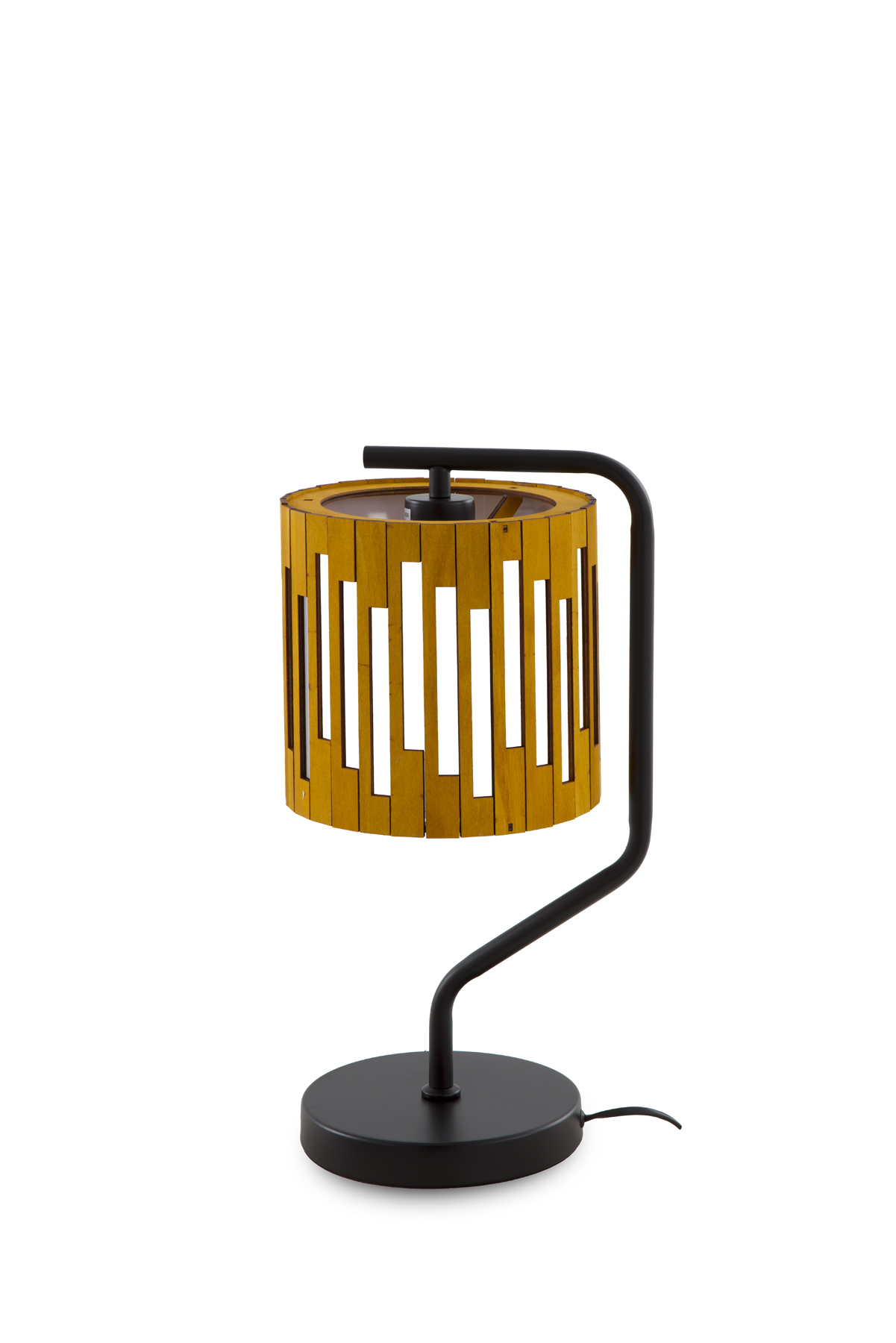 Abajur de mesa em madeira compensada cor mel com preto, 20x20x46cm