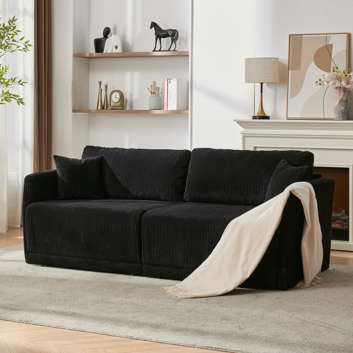 Sofá-cama conversível estofado preto 2 lugares para sala escritório