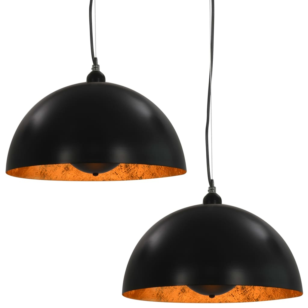 Candeeiros de teto 2 pcs semiesférico 40 cm E27 preto e dourado