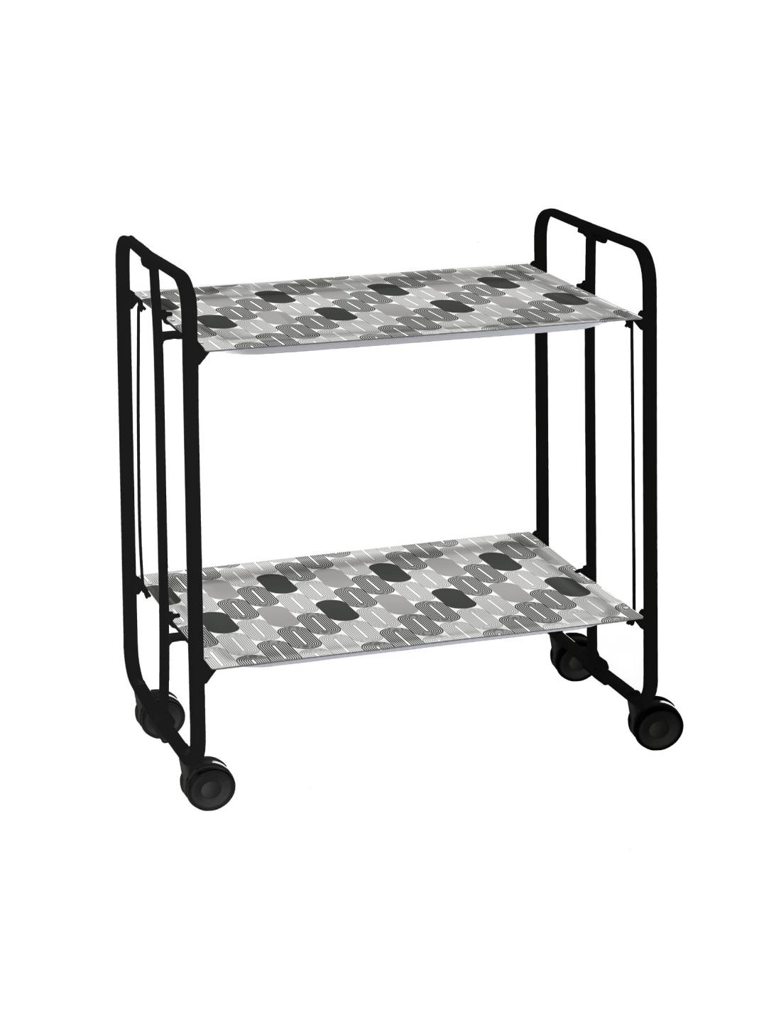 Carrinho de serviço dobrável bauhaus, armação de metal preto, 2 bandejas