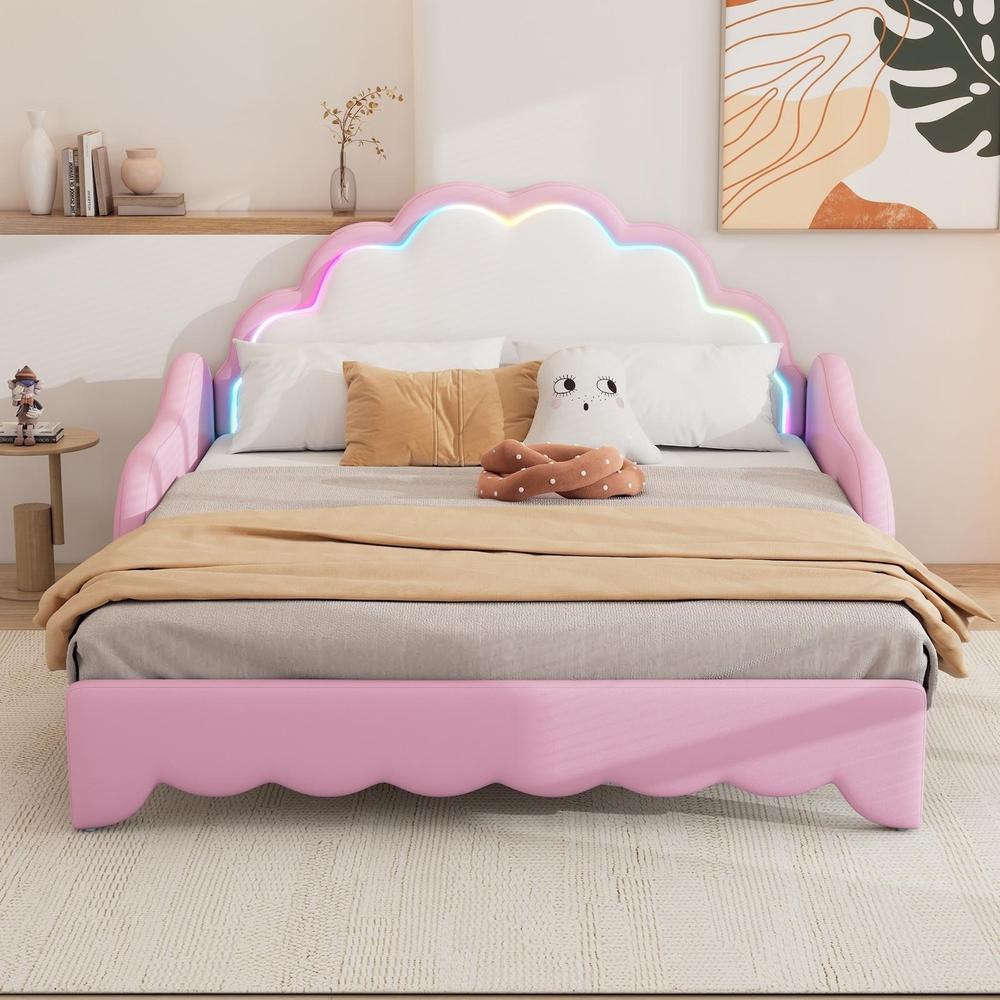 Sofá cama 140x190cm conversível em cama plana com luzes LED rosa