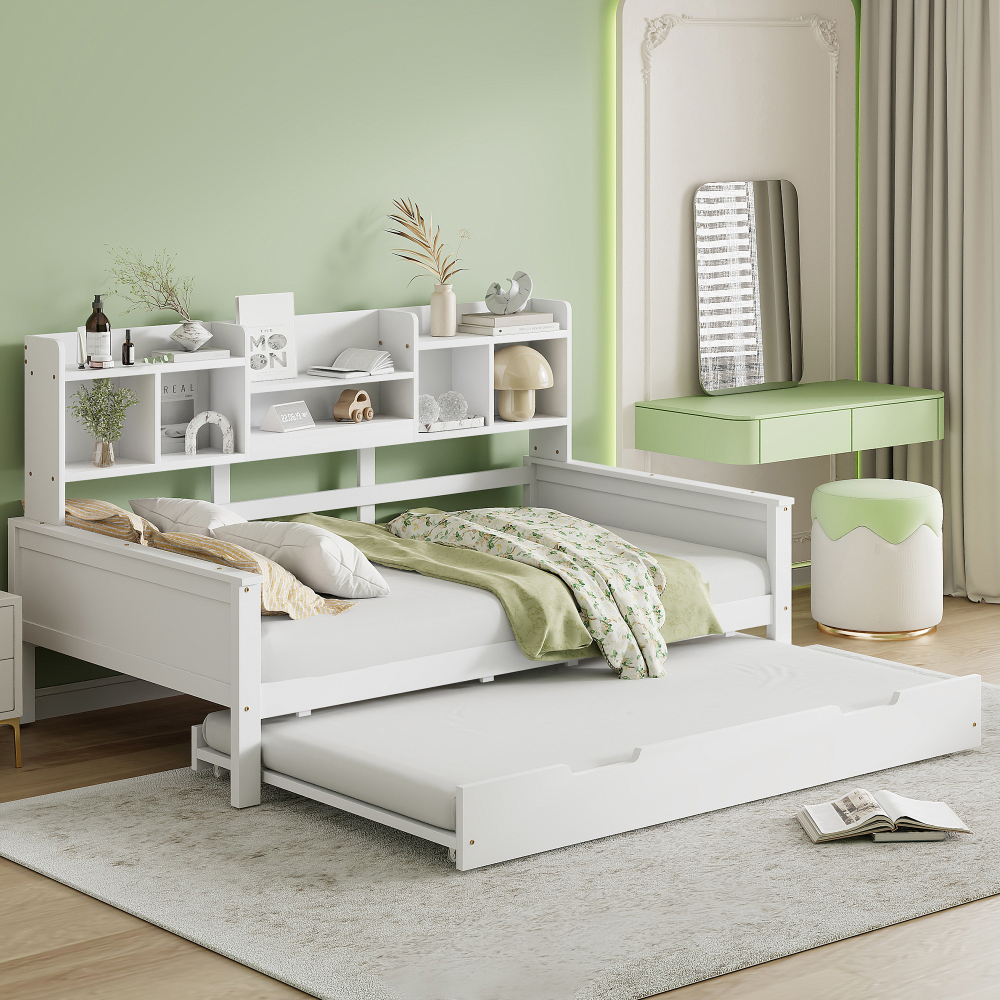 Sofá cama 90x200cm com cama extra e arrumação madeira – branco
