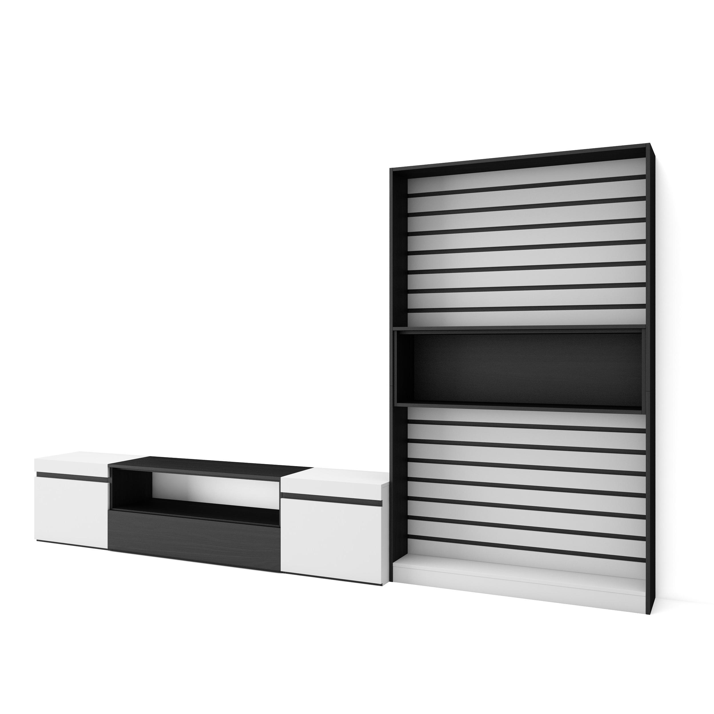Conjunto de móveis tv, 310x35x186cm, branco e preto rf2849