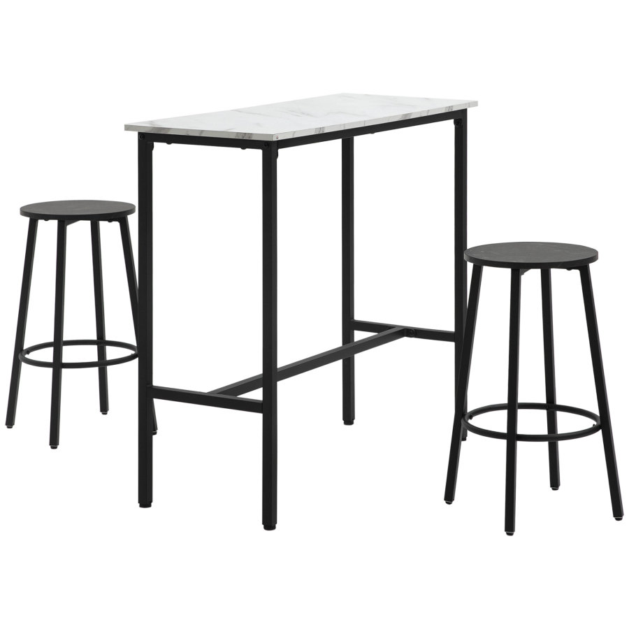 Conjunto de mesa alta com 2 bancos em aço branco para 2 pessoas