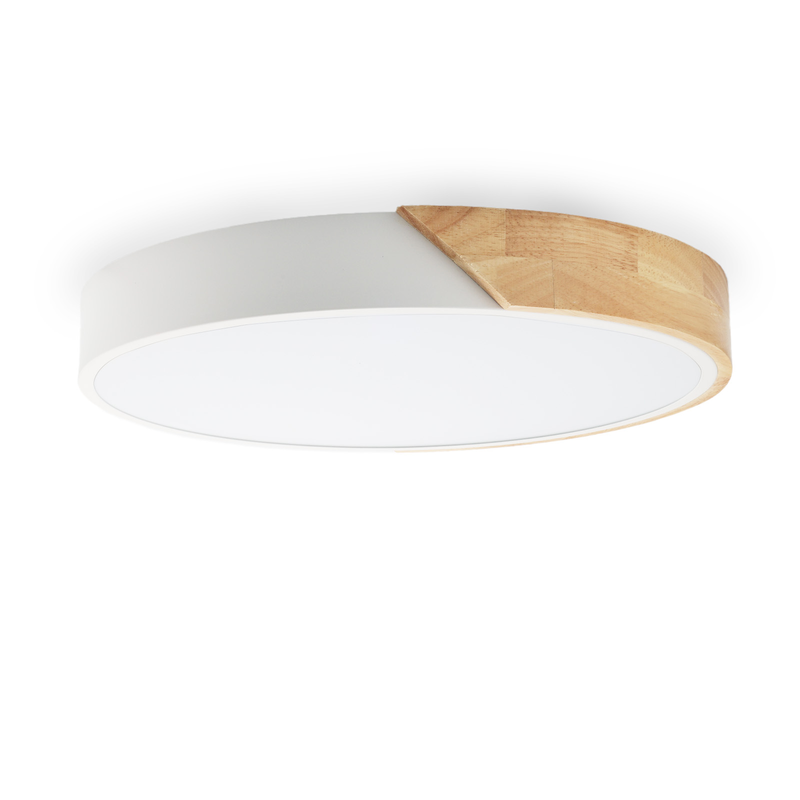 Plafon LED ø40cm 30w, branco e madeira, luz 3000k-4000k-6000k