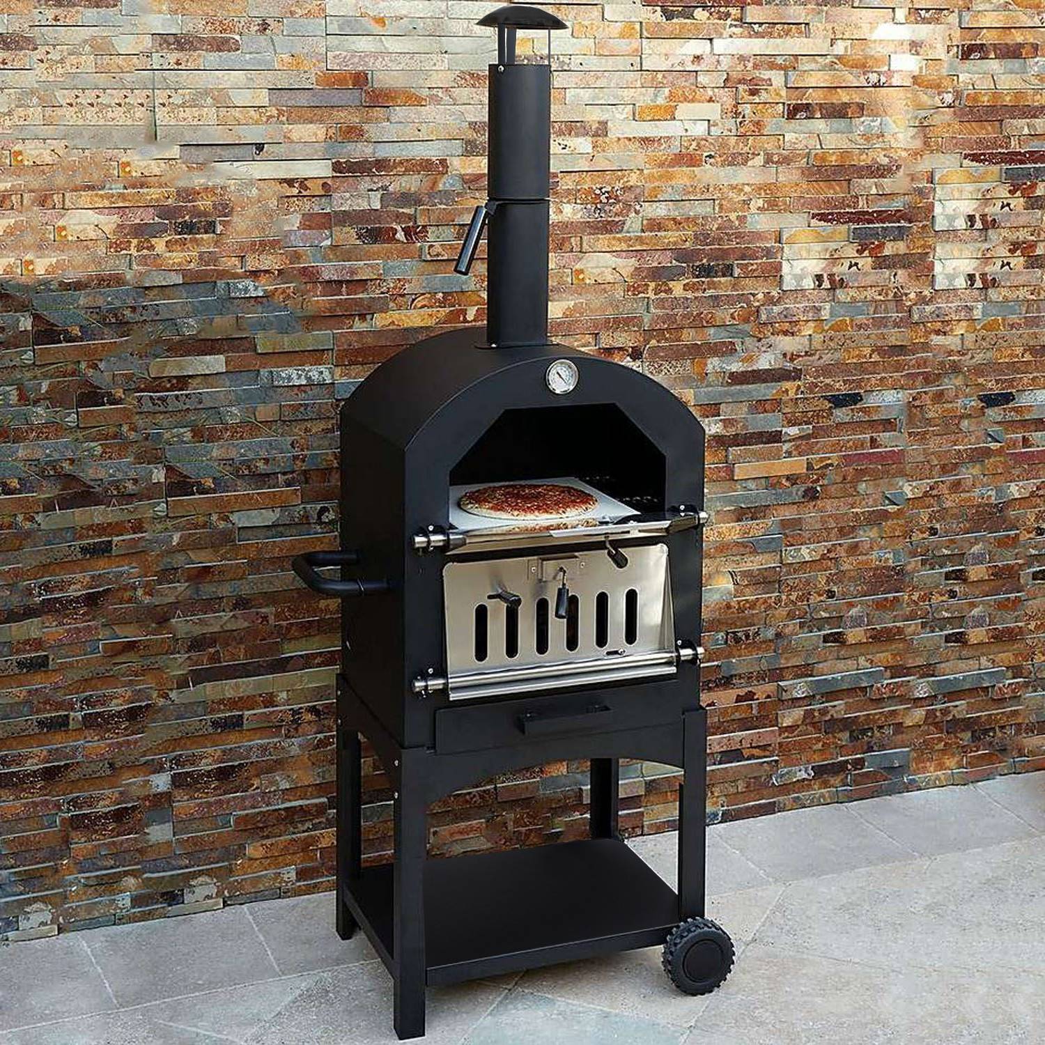 Forno de aço multifuncional para pizza com pá e cobertura impermeável