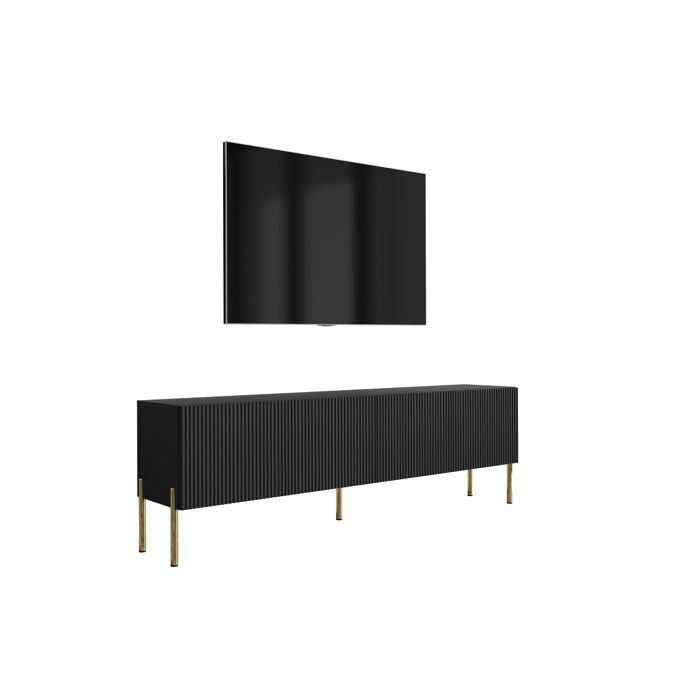 Consola tv - 170 cm - preto mate e pés dourados retos
