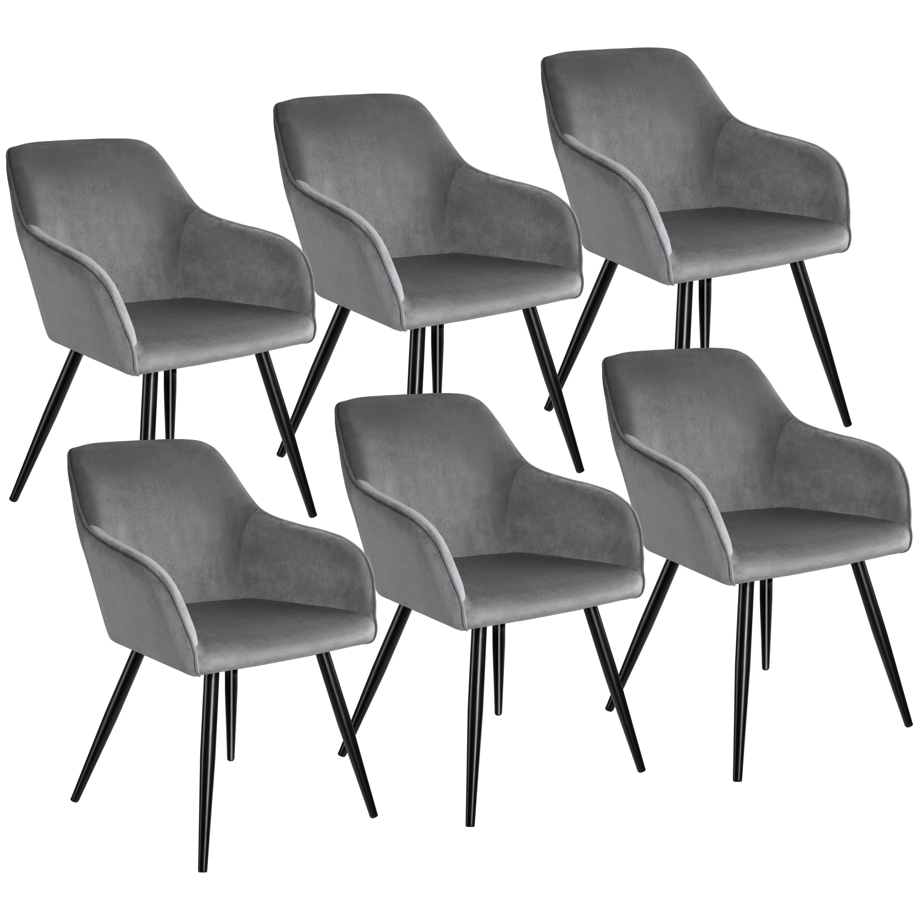 6 cadeiras de sala de jantar aterciopeladas 58 x 62 x 82 cm cinzento/preto